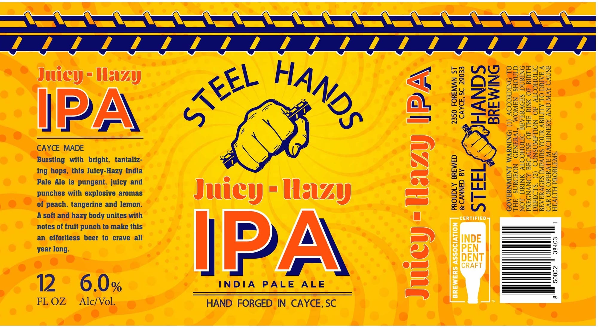 Juicy-Hazy IPA by Steel Hands Brewing Co. - beer label