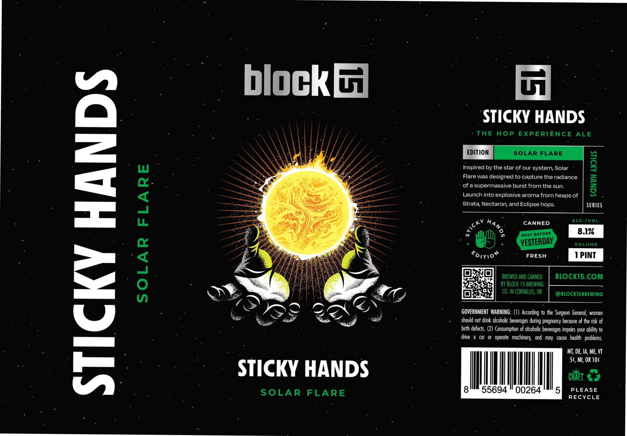 Sticky Hands Solar Flare by Block 15 Brewing - beer label