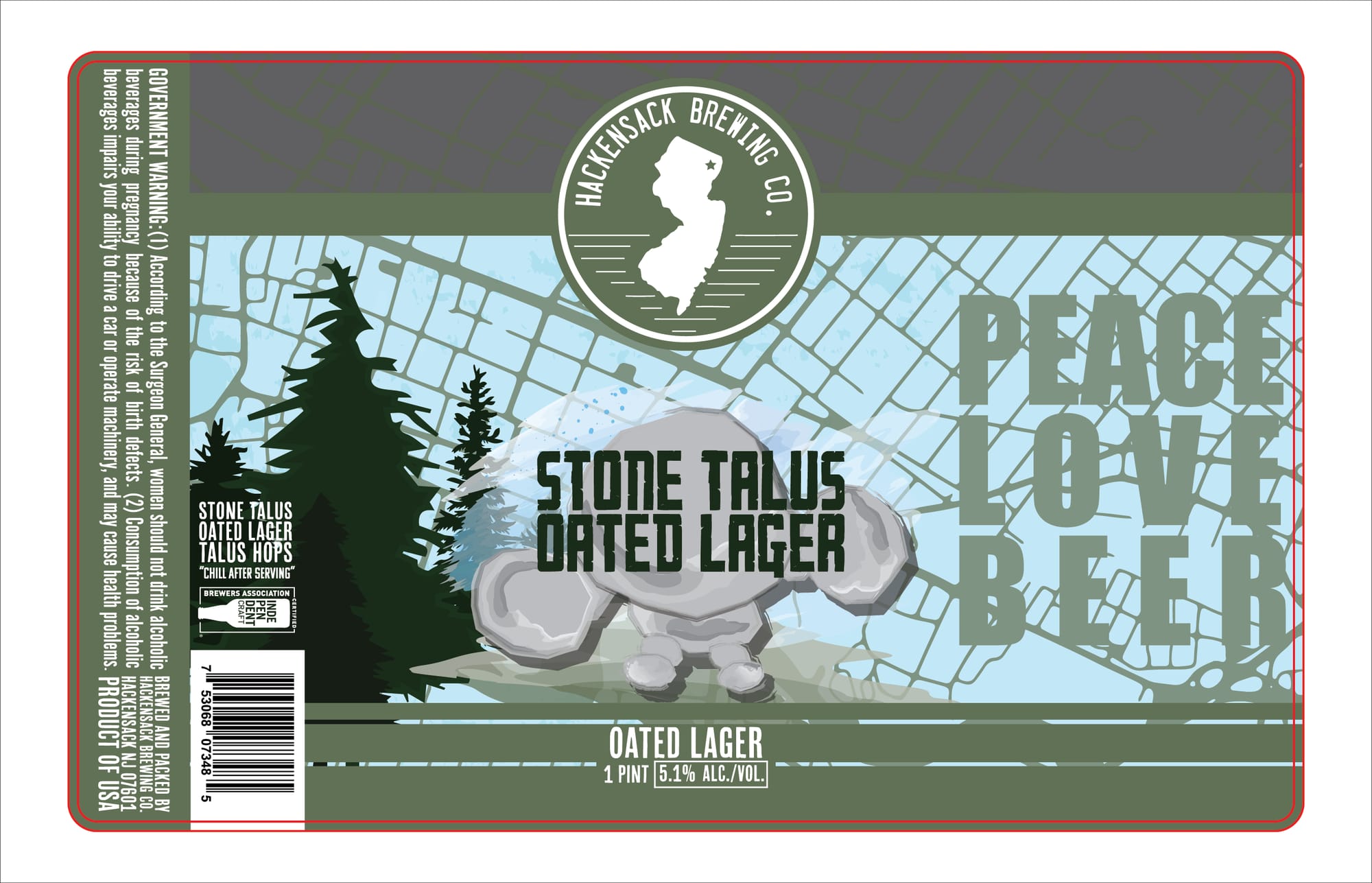 Stone Talus Oat Lager by Hackensack Brewing Co. - beer label
