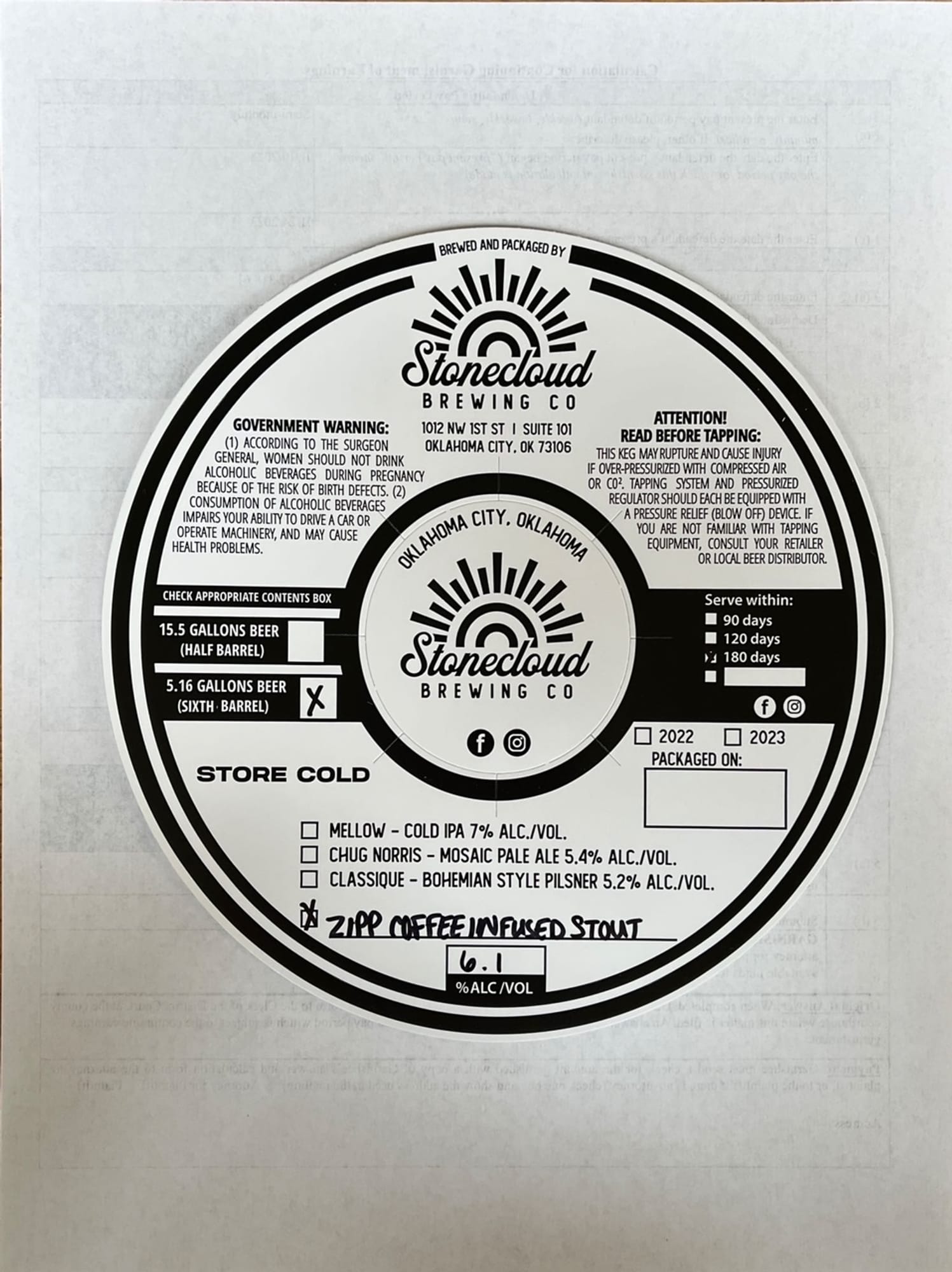 Zipper Coffee Infused Stout by Stonecloud Brewing Co. - beer label