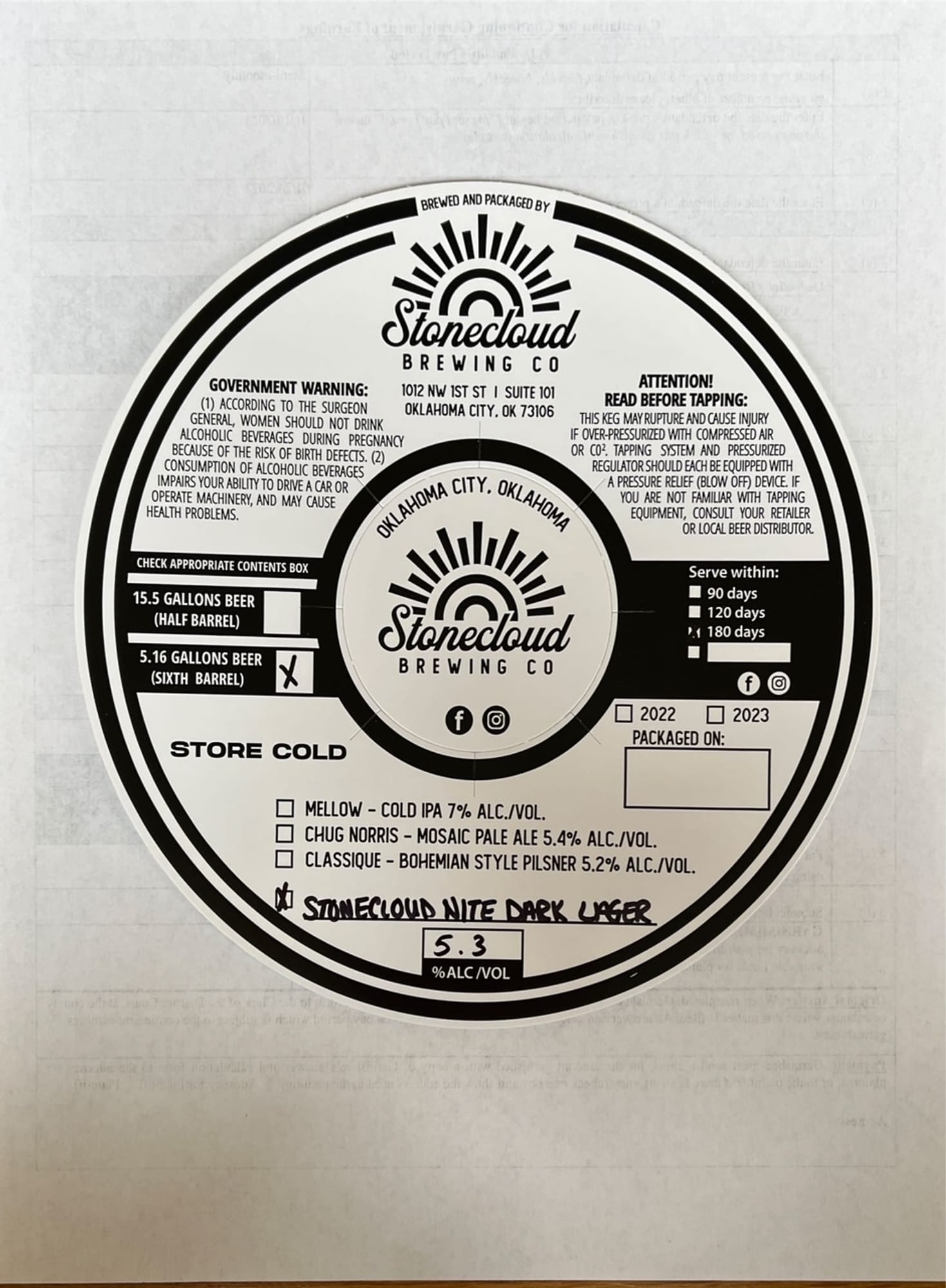 Night Dark Lager by Stonecloud Brewing Co. - beer label