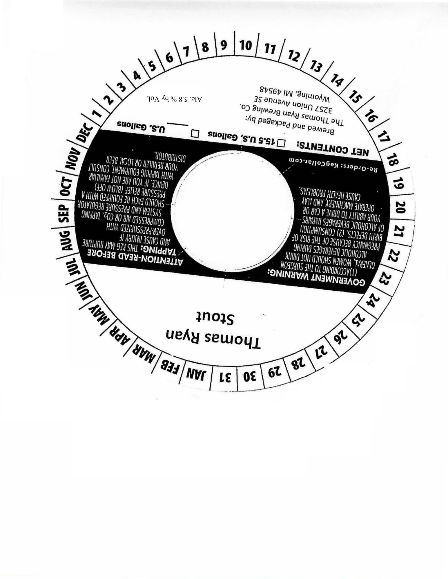 Stout by Thomas Ryan Brewing - beer label