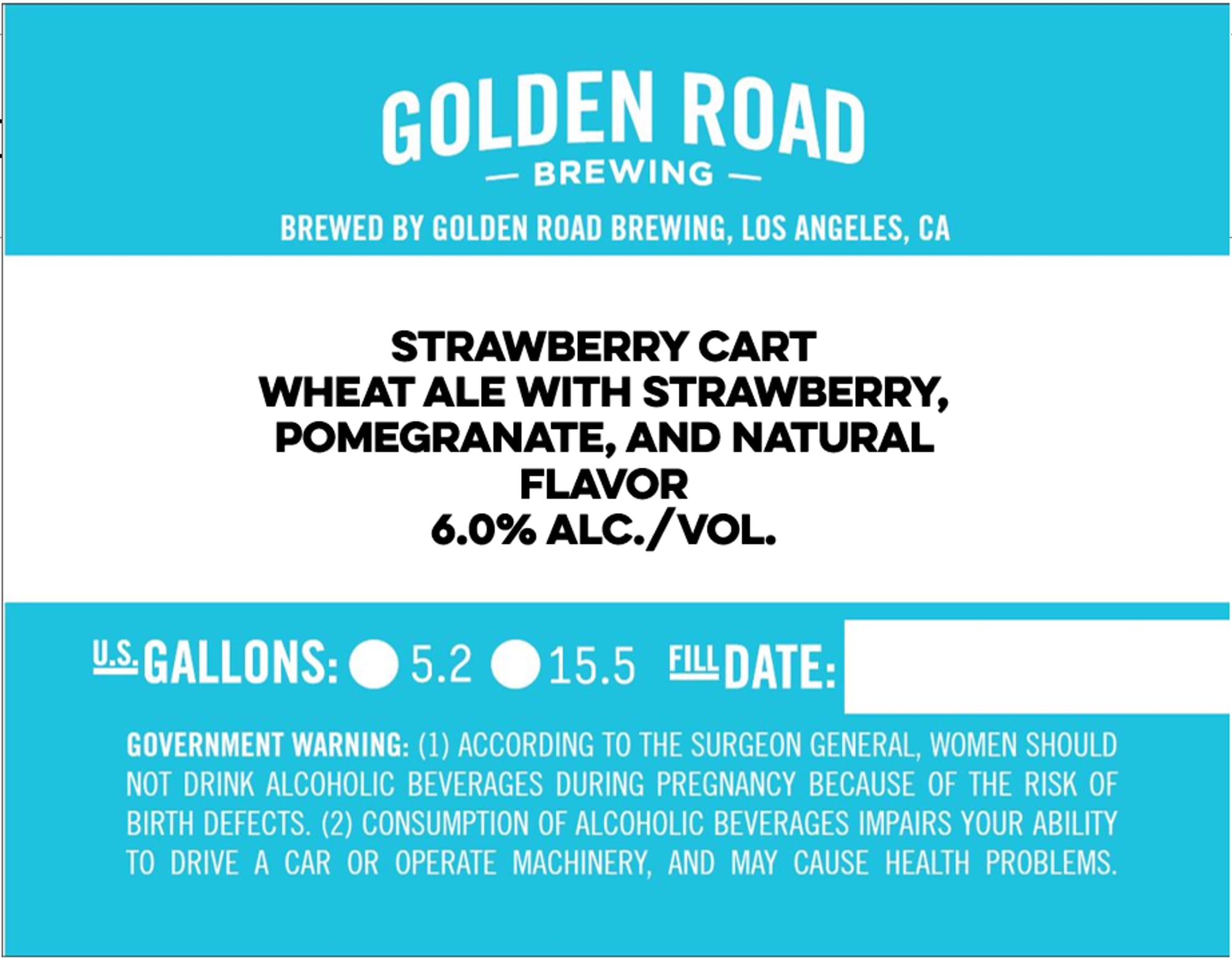 Strawberry Cart Wheat Ale with Strawberry, Pomegranate, and Natural Flavor by Golden Road Brewing - beer label
