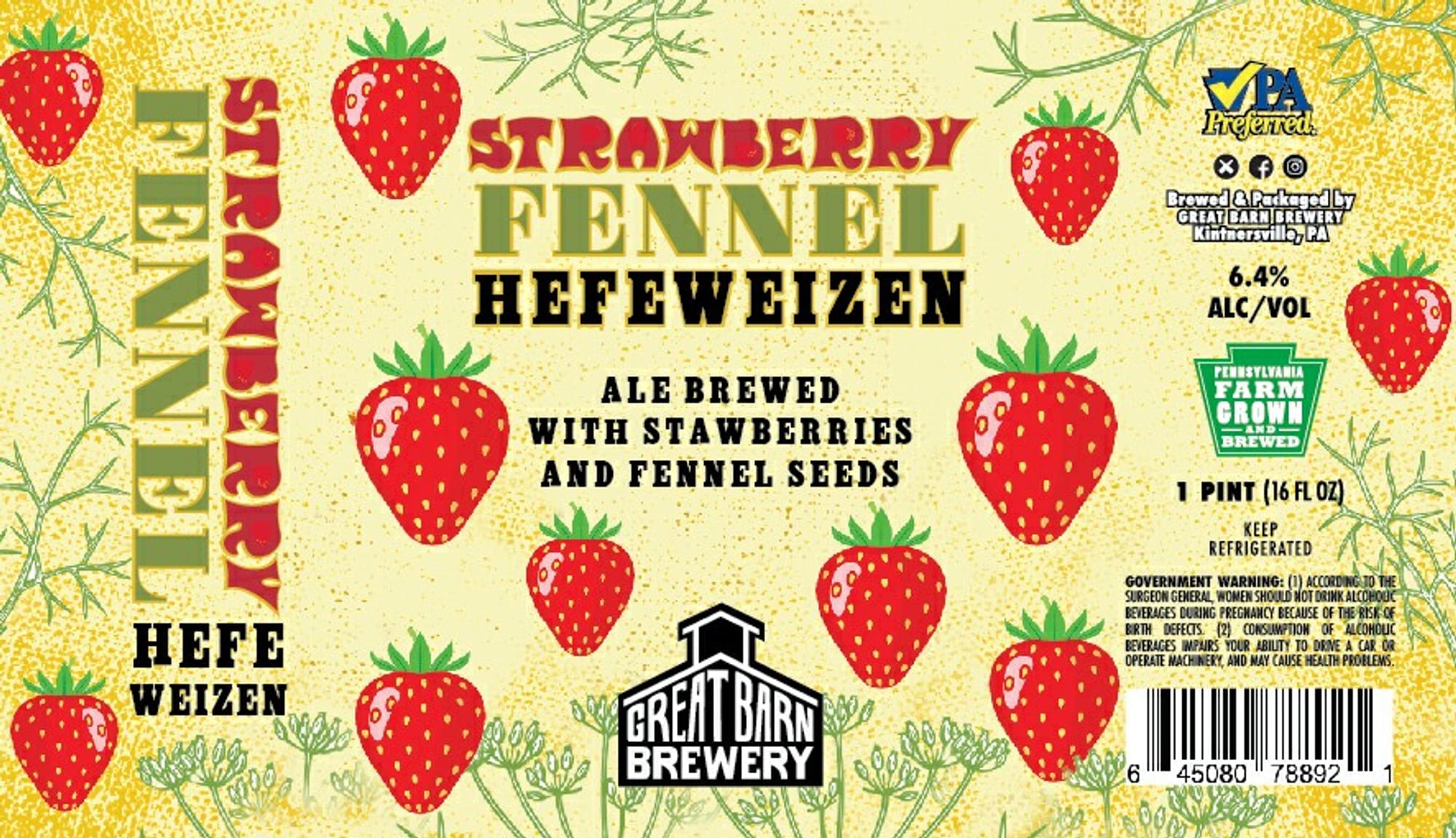 Strawberry Fennel Hefeweizen by Great Barn Brewery - beer label