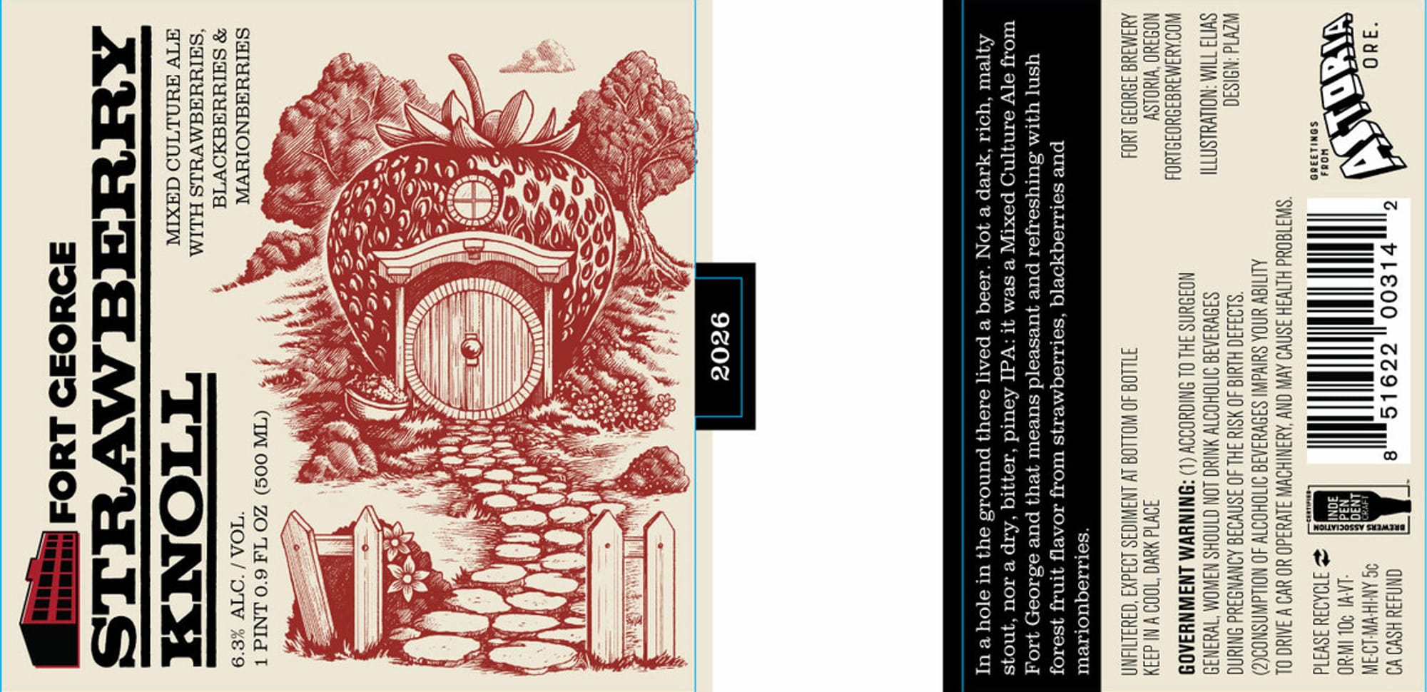 Strawberry Knoll by Fort George Brewery - beer label