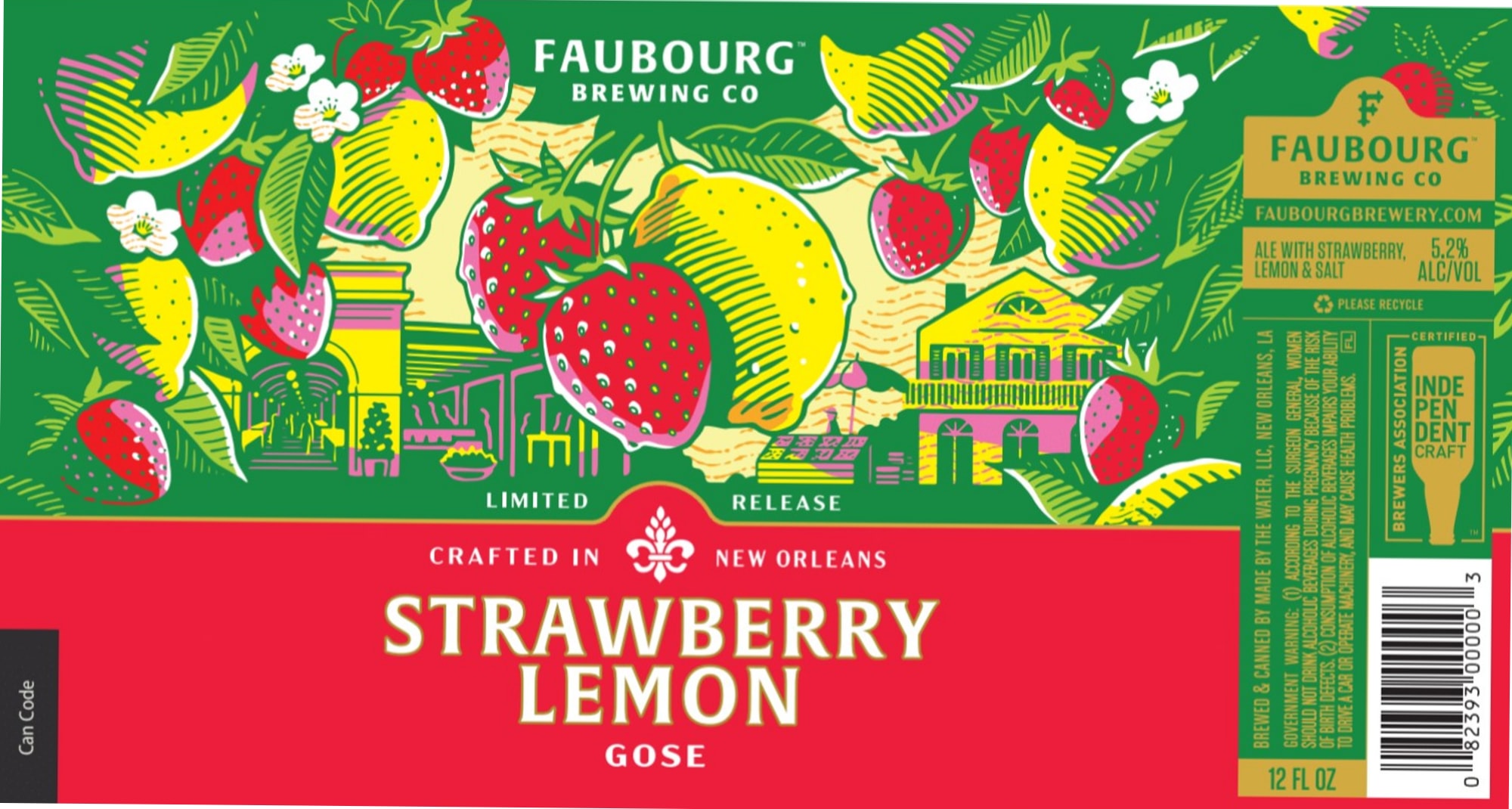 Strawberry Lemon Gose by Faubourg Brewing Co. - beer label