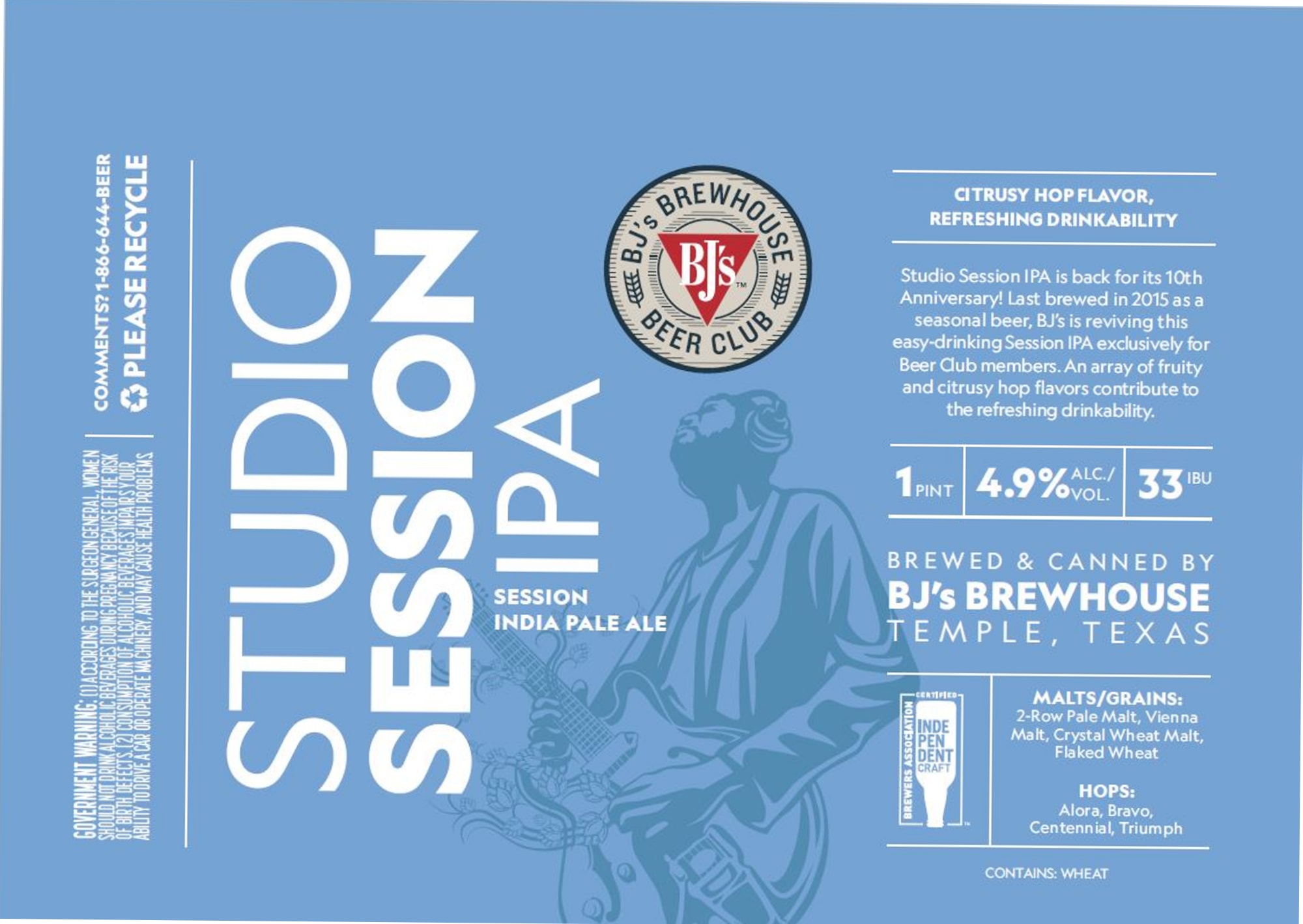 Studio Session IPA by BJ’s Brewhouse - beer label