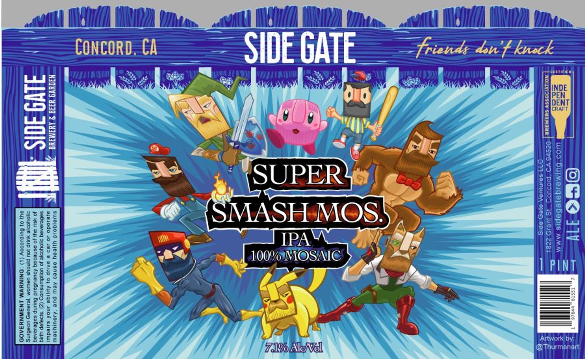 Super Smash Mos. IPA by Side Gate Brewing - beer label