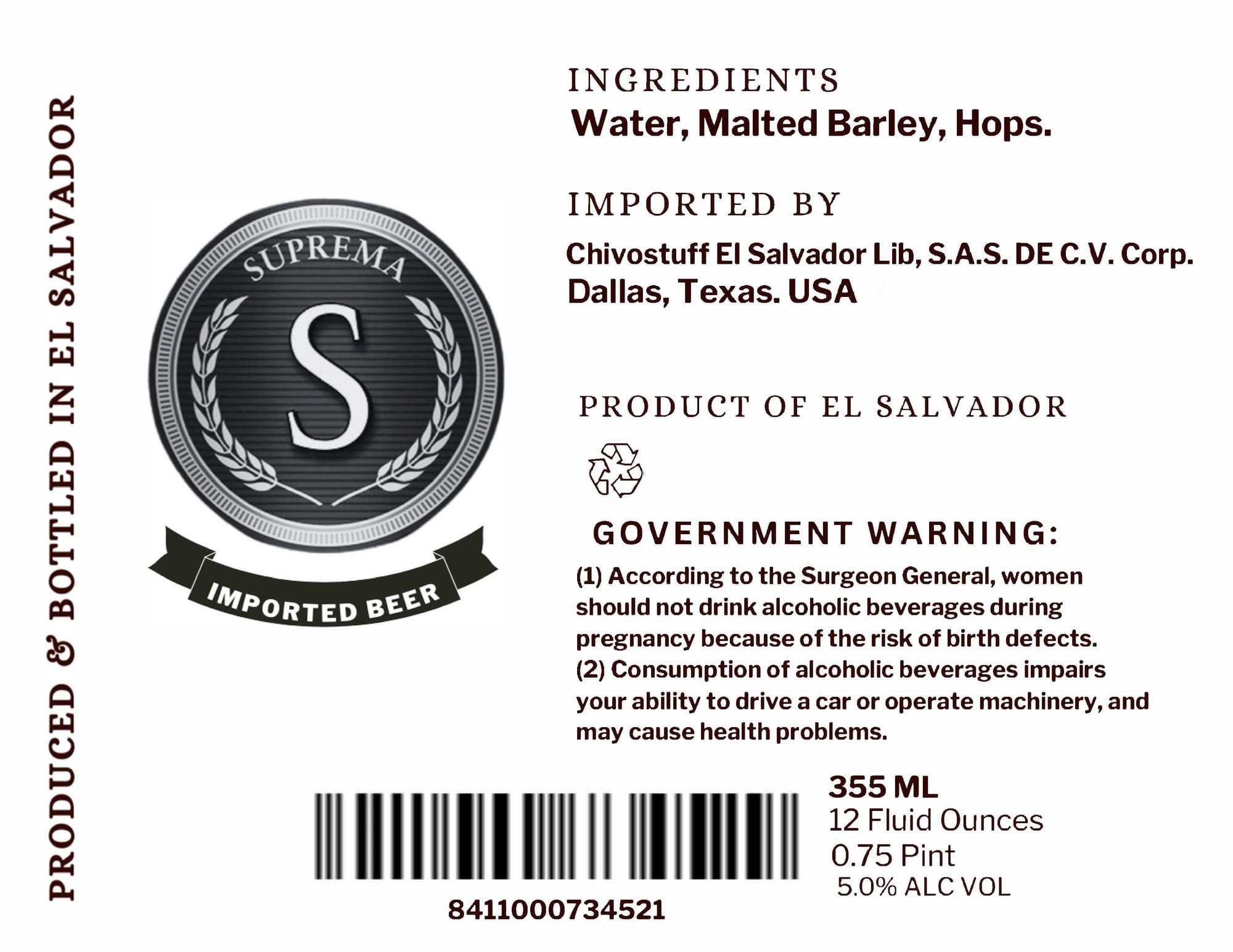 Suprema by Chivostuff El Salvador Lib - beer label