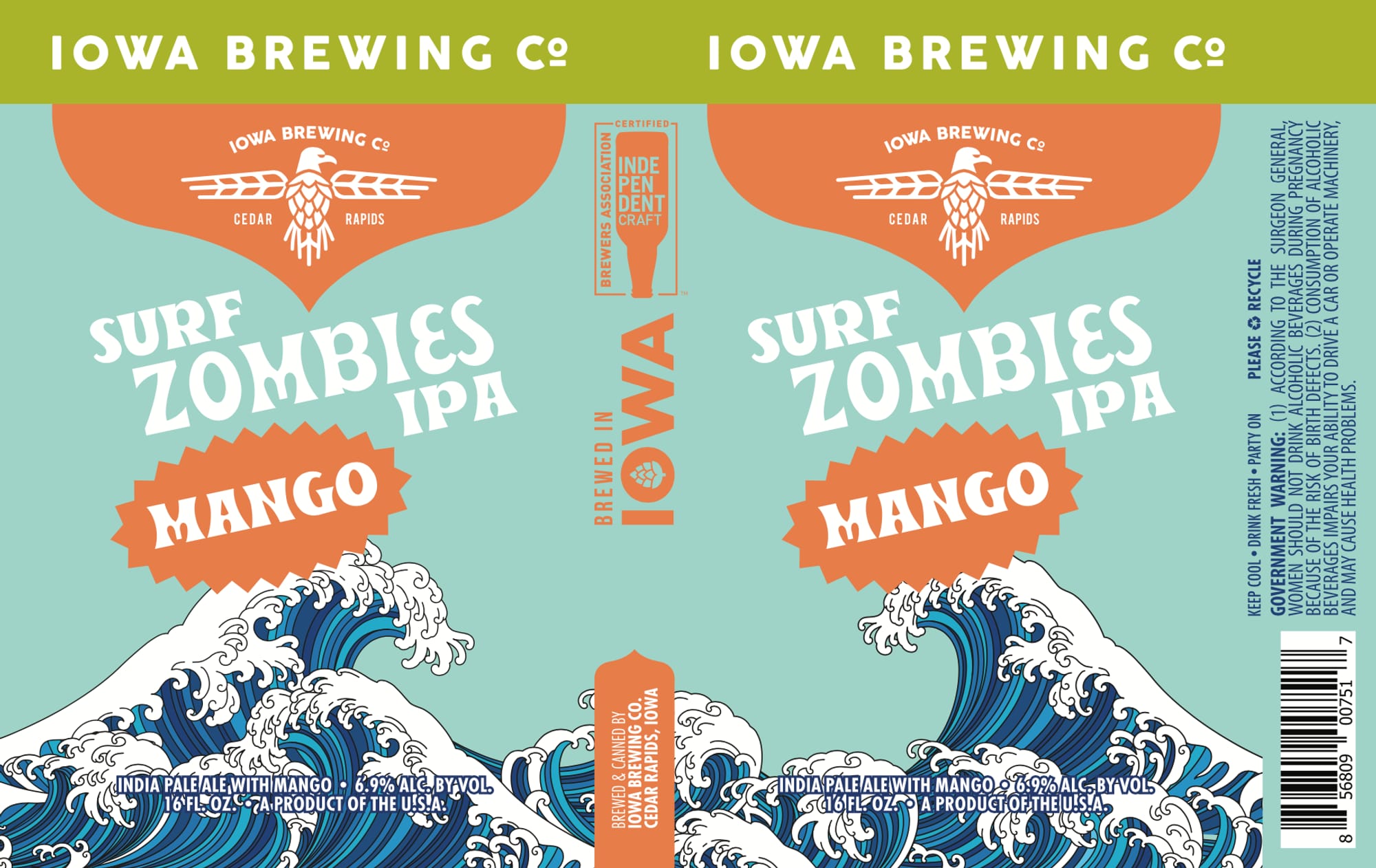 Surf Zombies IPA by Iowa Brewing Co. - beer label