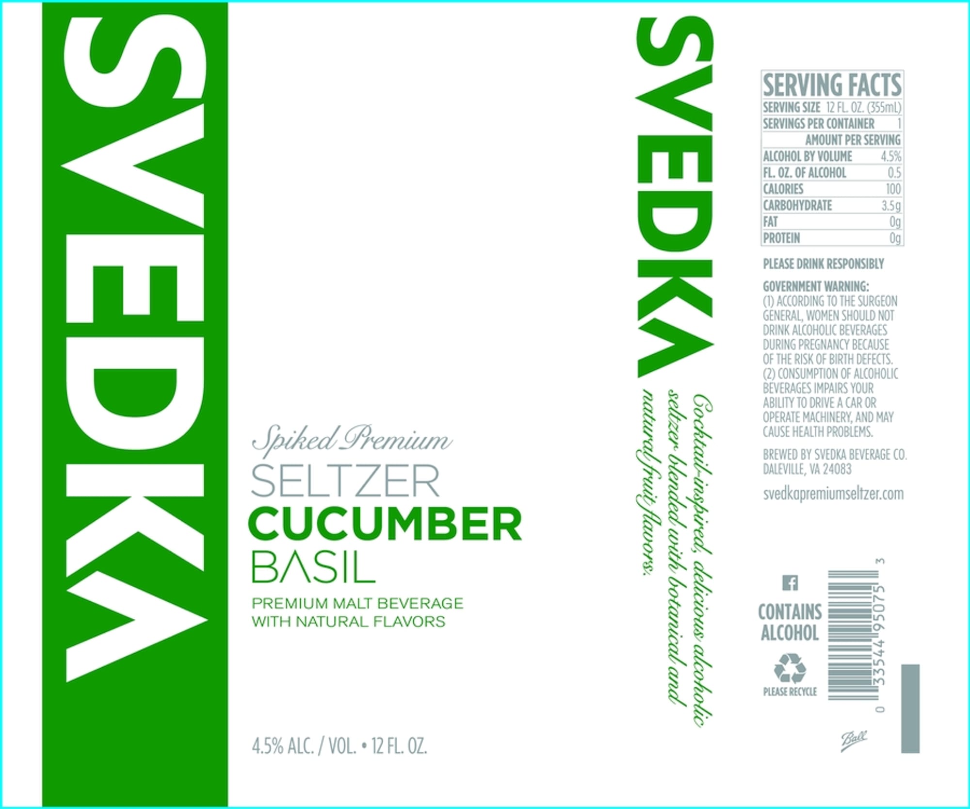 Spiked Premium Seltzer Cucumber Basil by Svedka - beer label