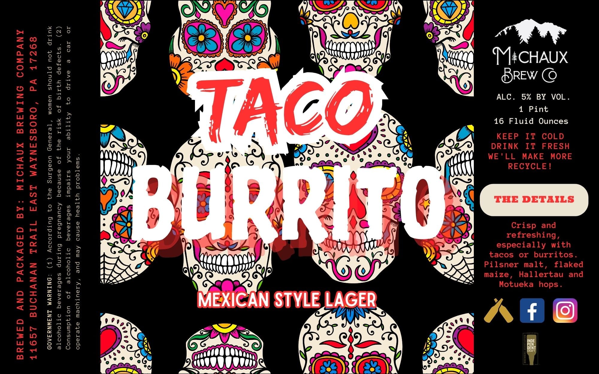 Taco Burrito by Michaux Brewing Company - beer label