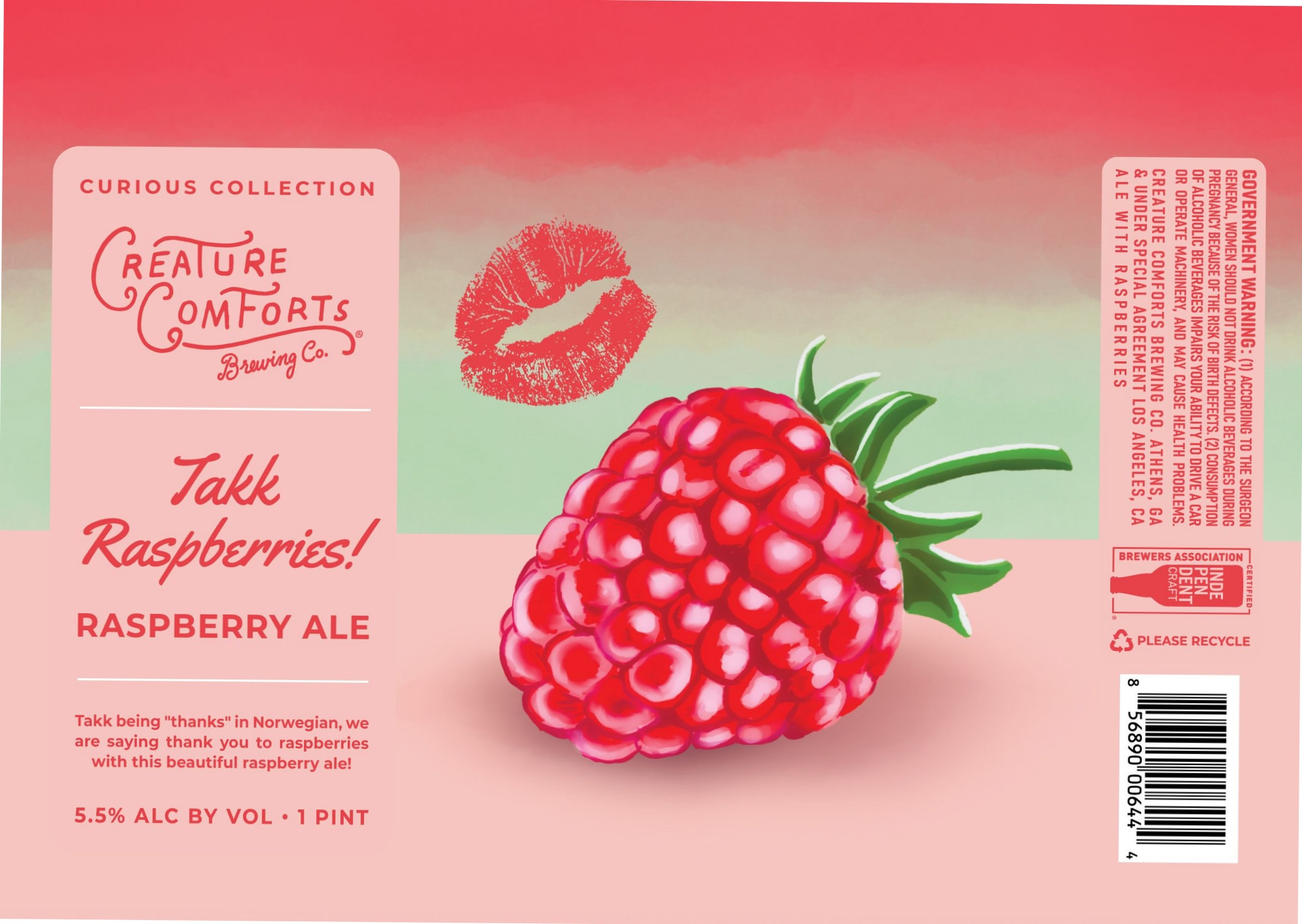 Takk Raspberries! by Creature Comforts Brewing Co. - beer label