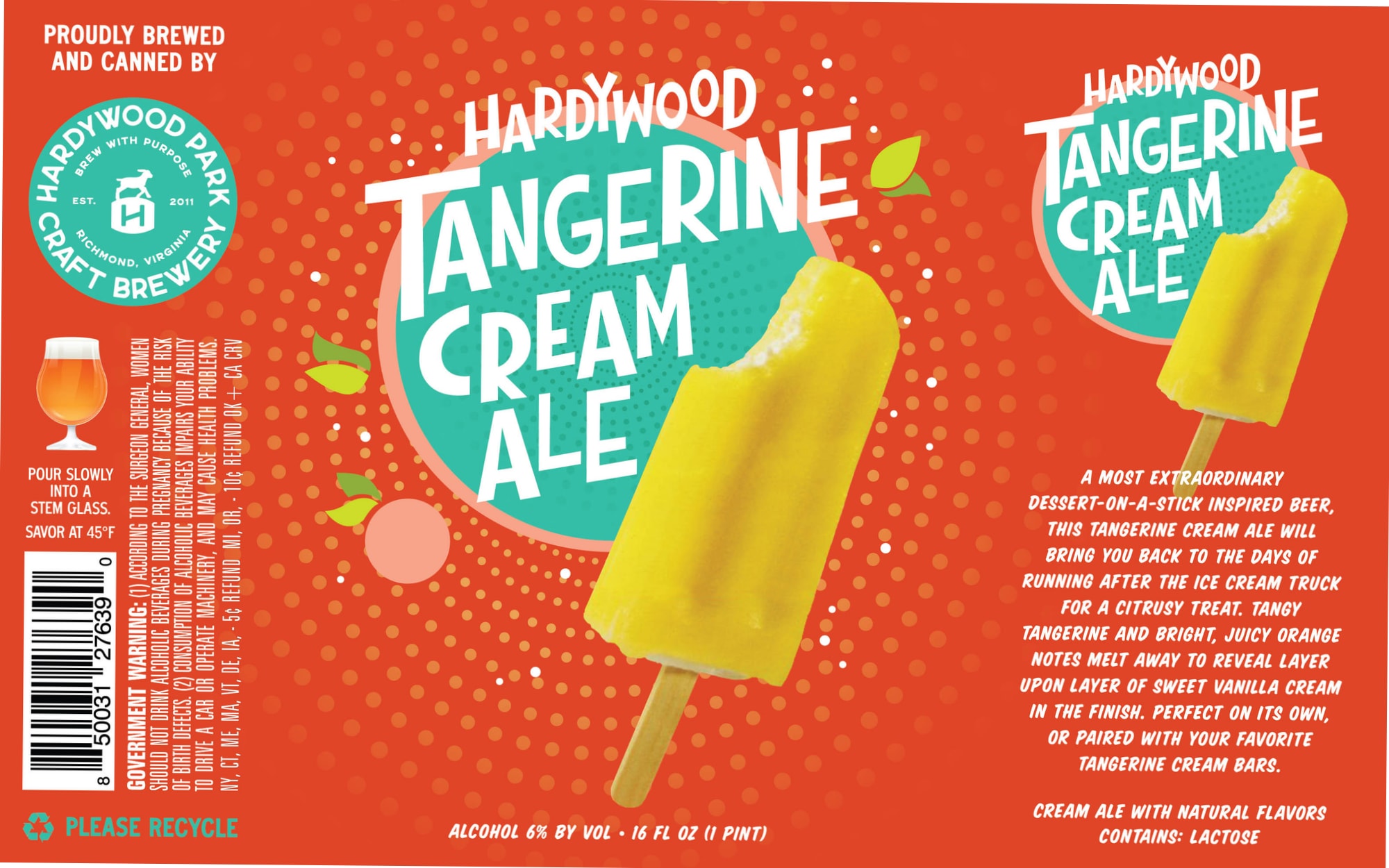 Tangerine Cream Ale by Hardywood Park Craft Brewery - beer label