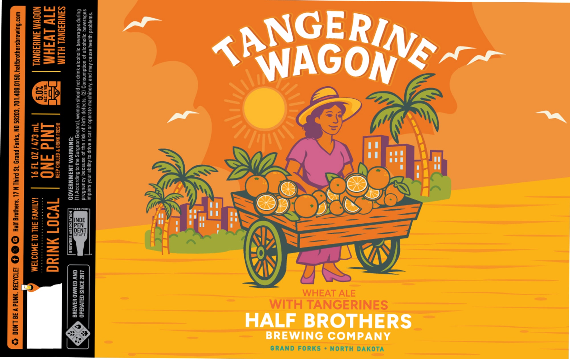 Tangerine Wagon Wheat Ale by Half Brothers Brewing Company - beer label