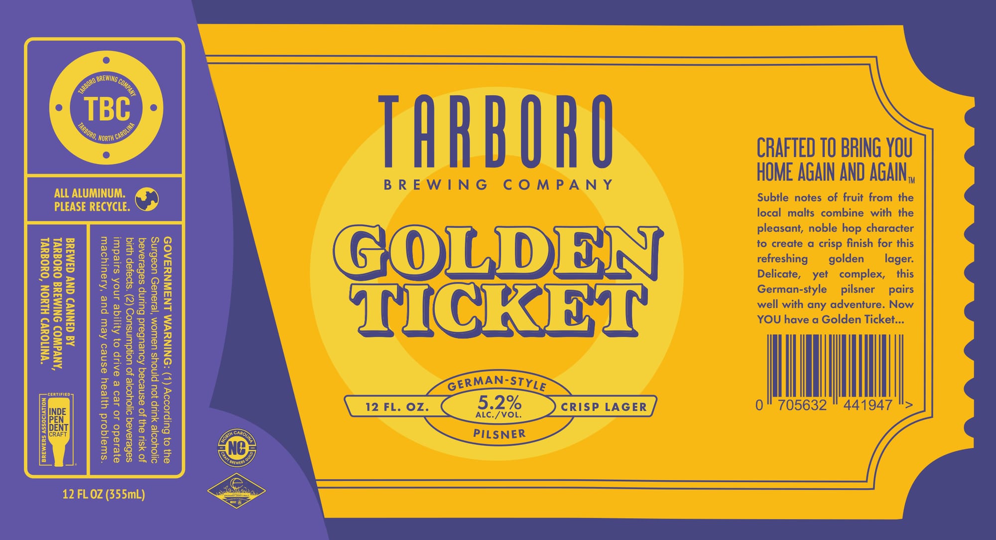 Golden Ticket by Tarboro Brewing Company - beer label