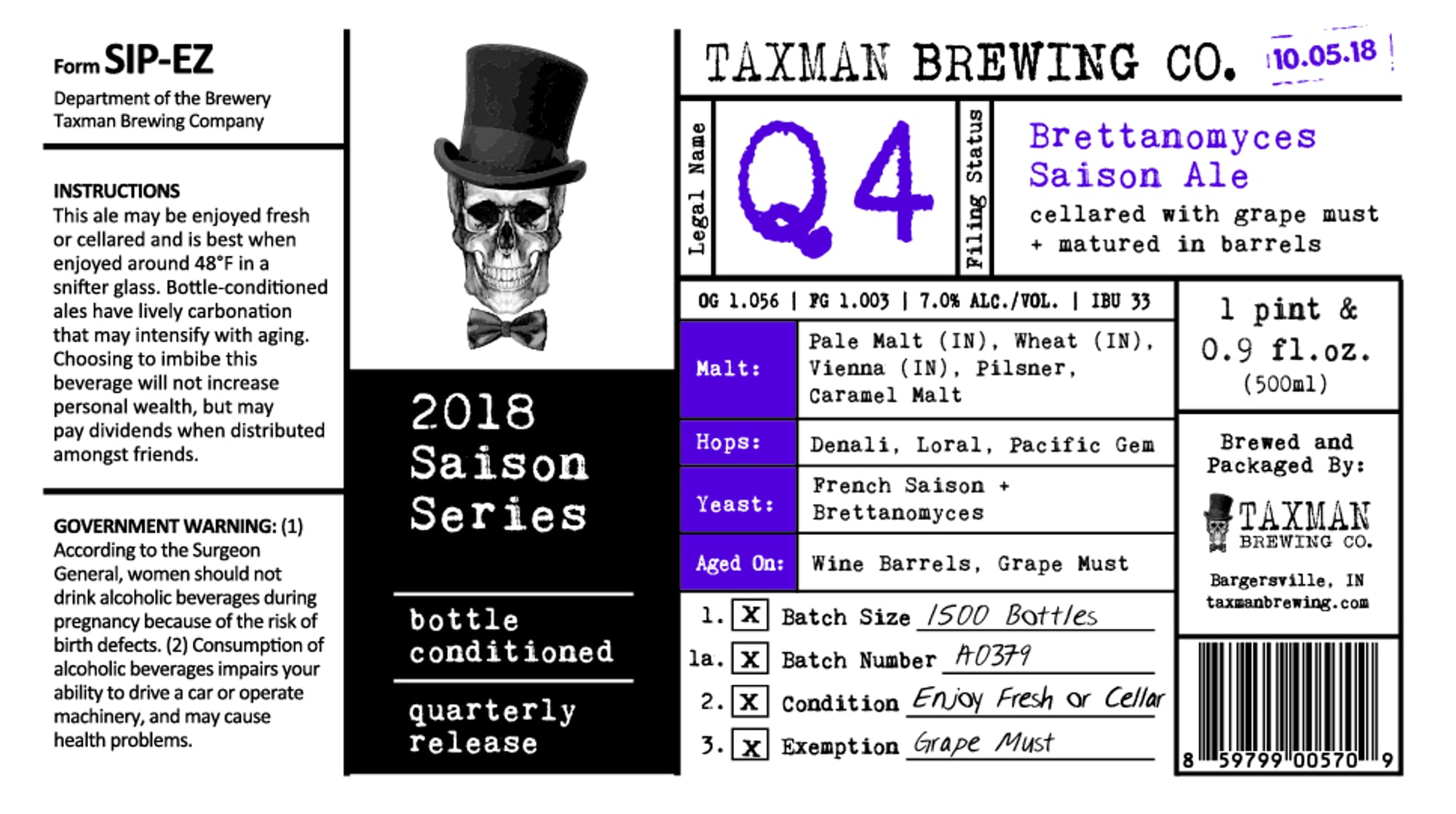 Q4 by Taxman Brewing Co. - beer label