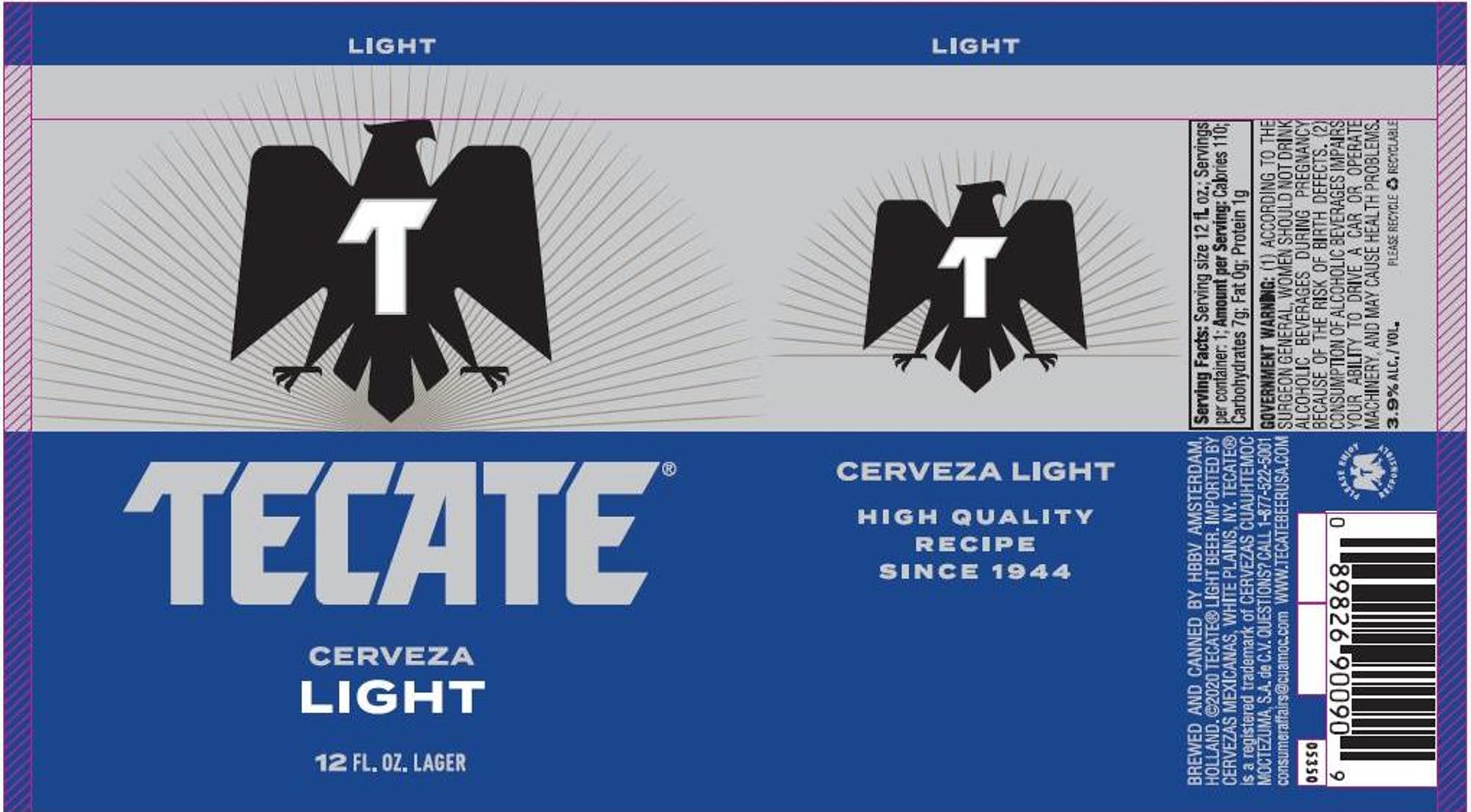 Tecate Light by Cervecería Cuauhtémoc Moctezuma - beer label