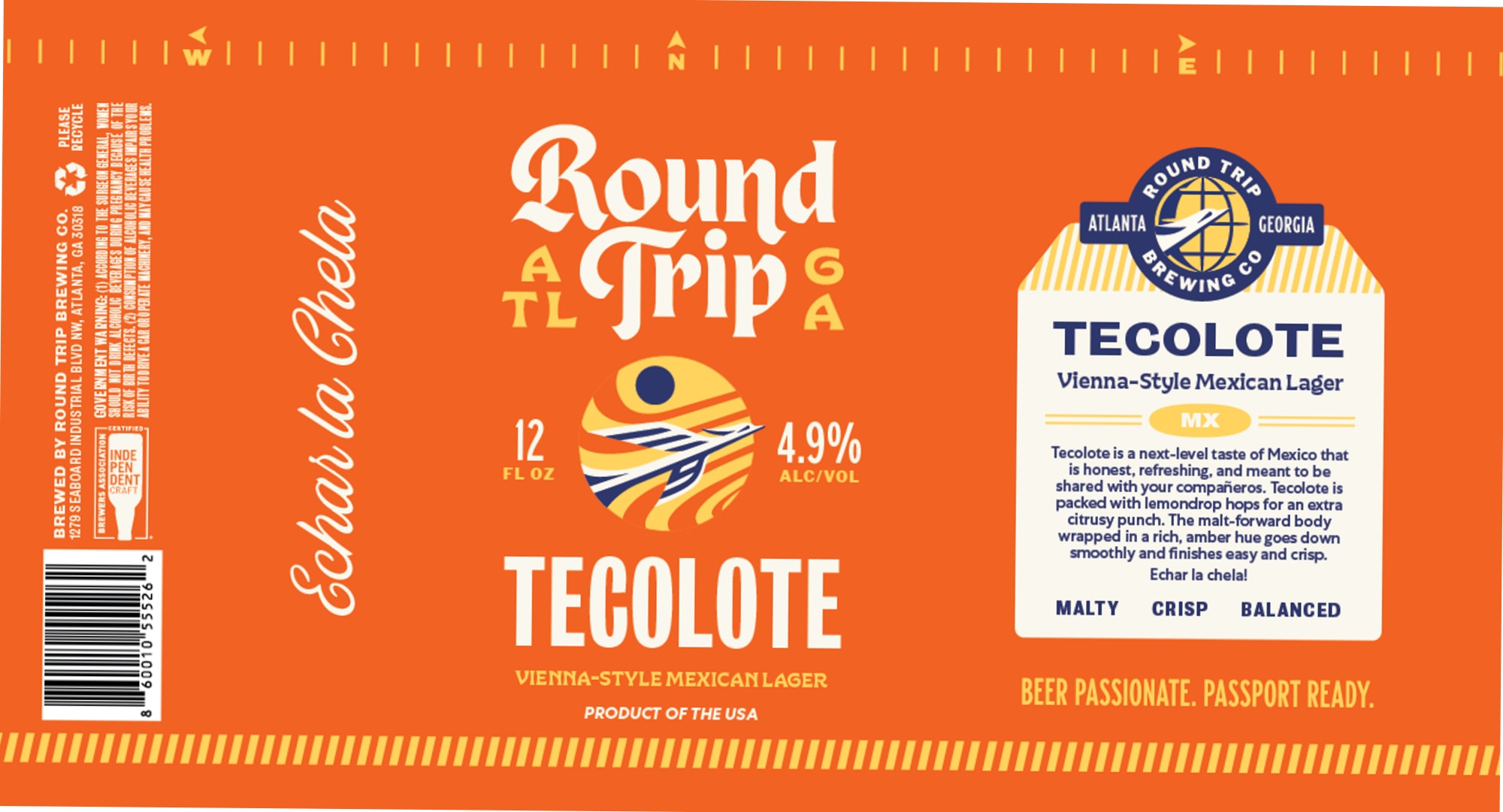 Tecolote by Round Trip Brewing Co. - beer label