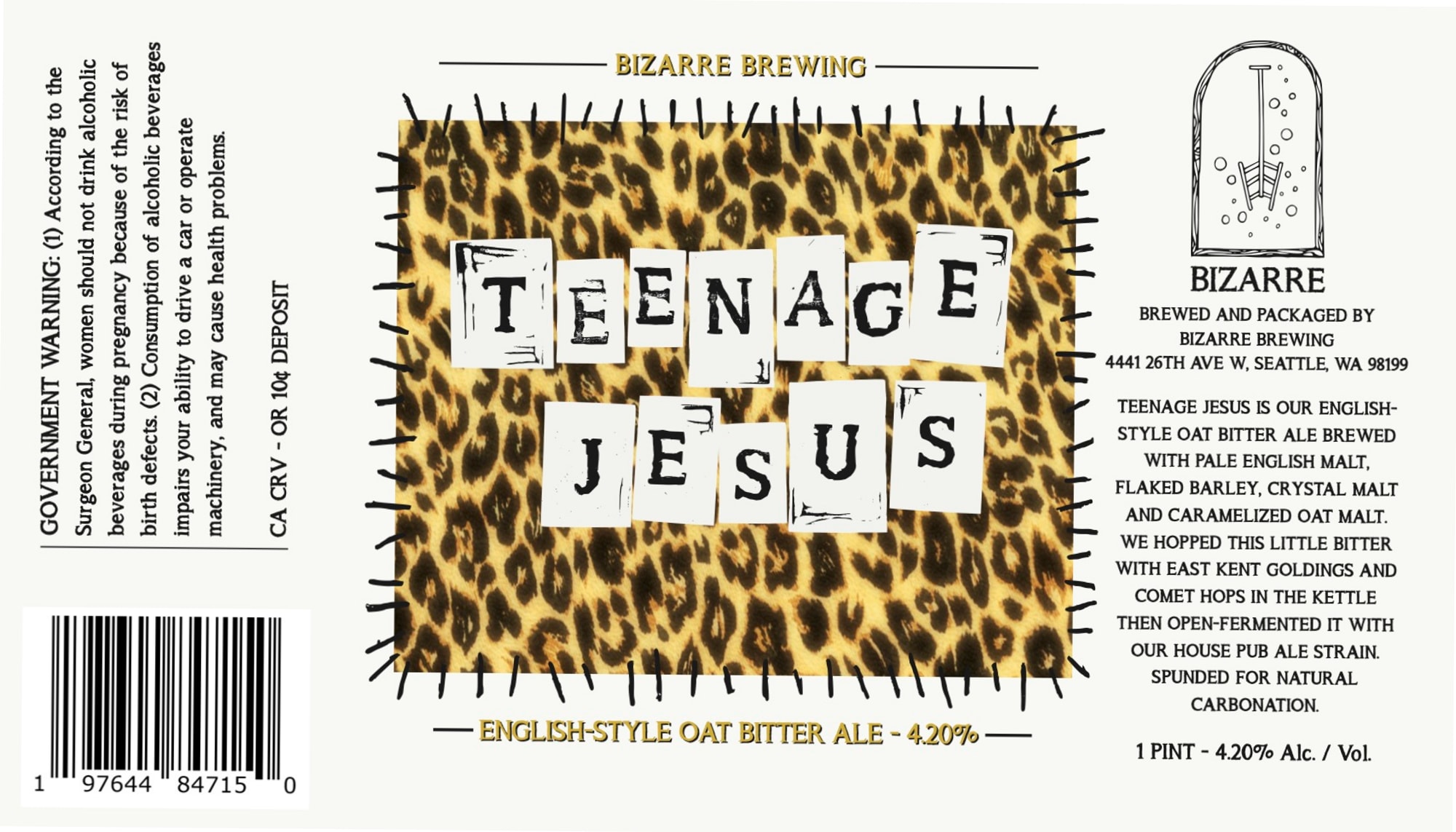 Teenage Jesus by Bizarre Brewing - beer label