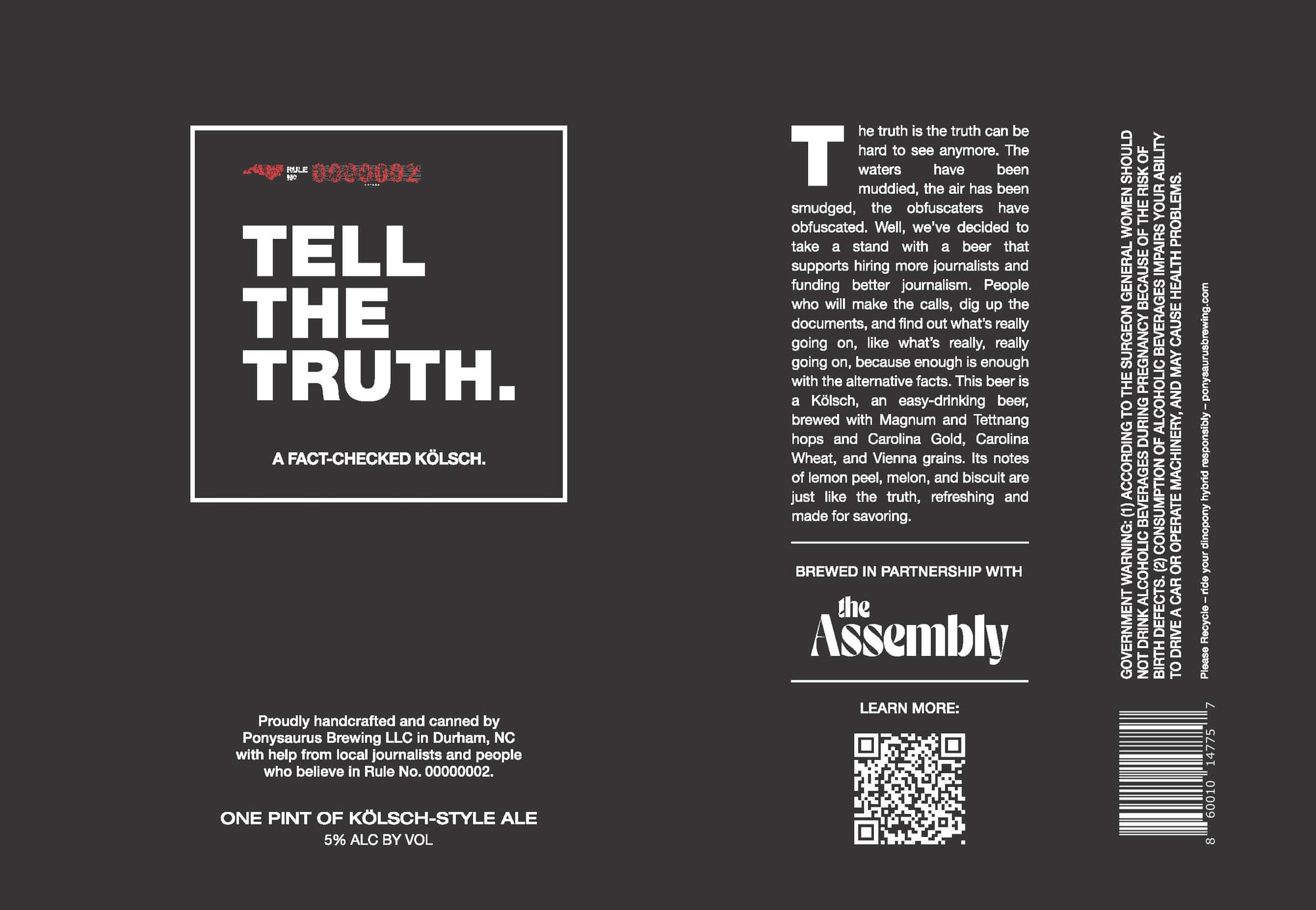 Tell the Truth by Ponysaurus Brewing Co. - beer label