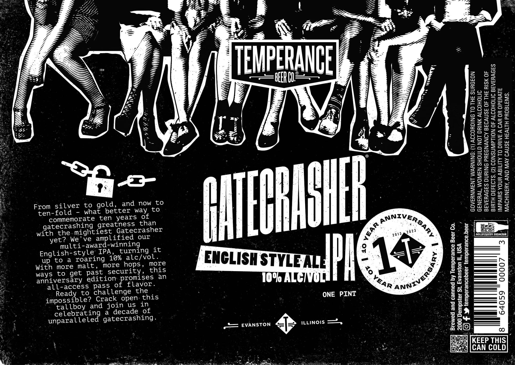 Gatecrasher 10 Year Anniversary IPA by Temperance Beer Co. - beer label