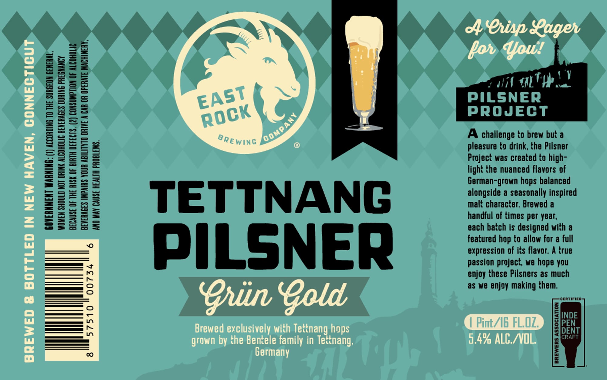 Tettnanger Pilsner Projekt by East Rock Brewing Company - beer label