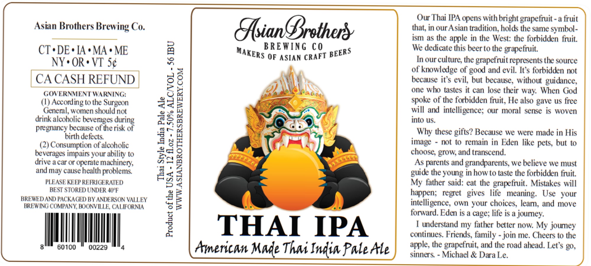 Thai IPA by Asian Brothers Brewing Co. - beer label