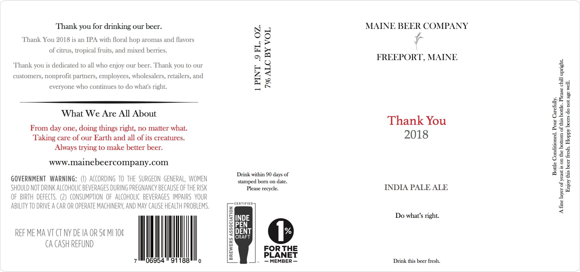 Thank You 2018 by Maine Beer Company - beer label