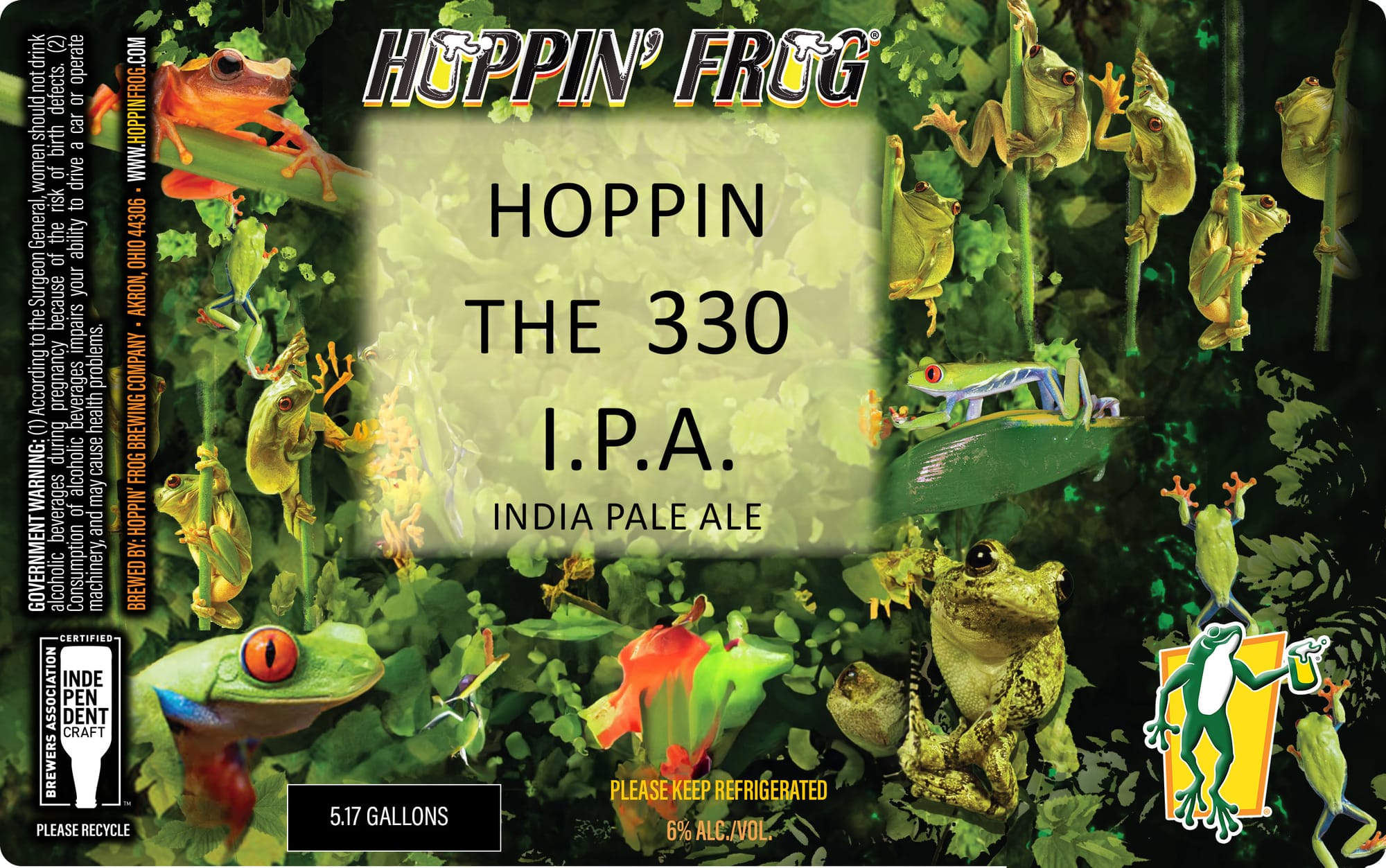 The 330 I.P.A. by Hoppin’ Frog Brewing Company - beer label