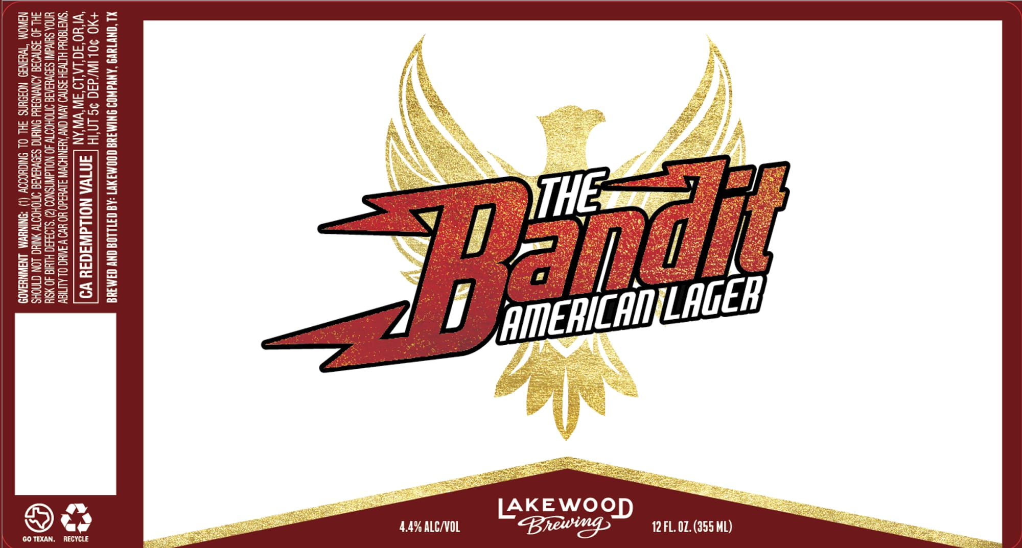The Bandit American Lager by Lakewood Brewing - beer label