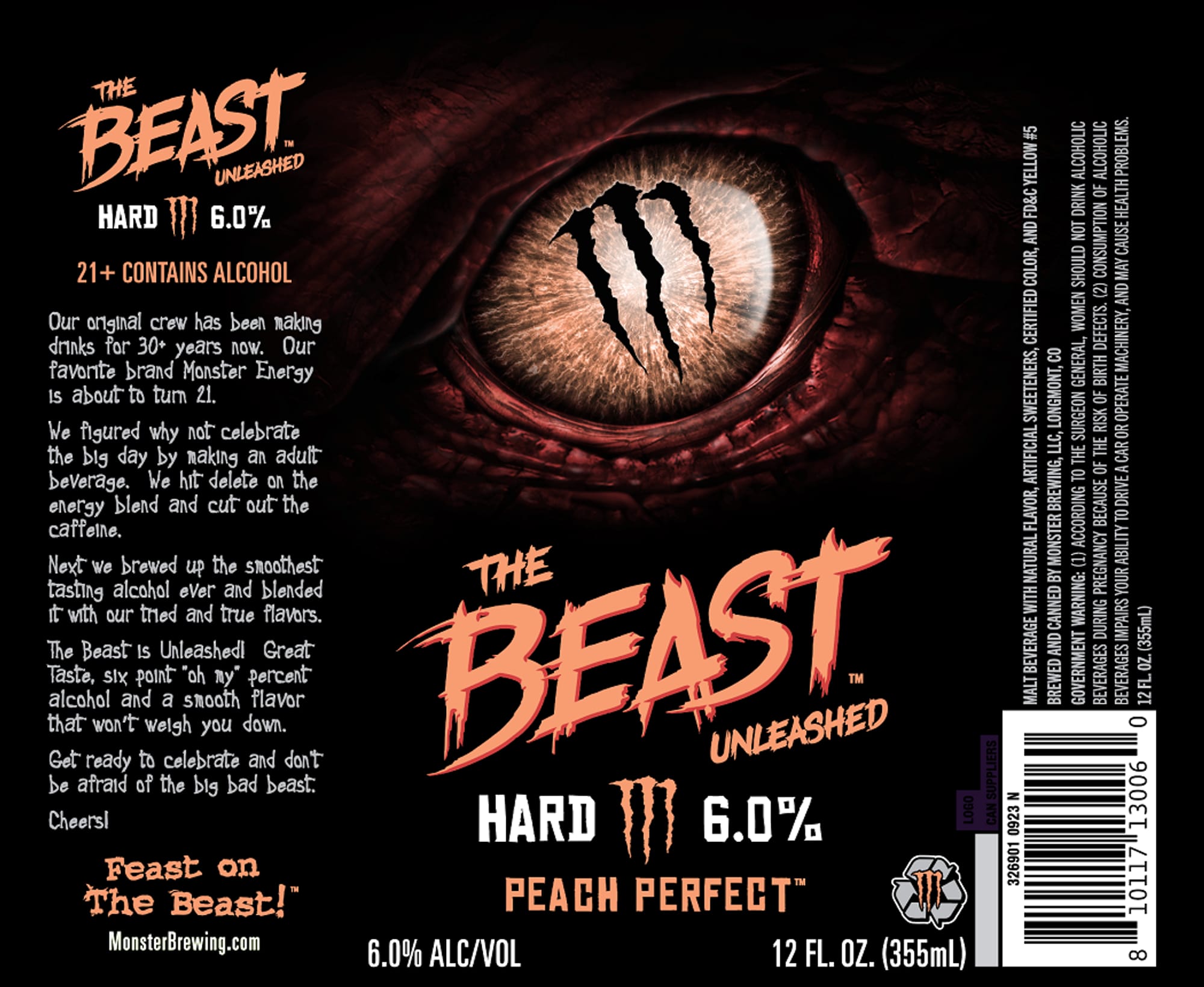 The Beast Unleashed Hard Tea Peach Perfect by Monster Brewing - beer label