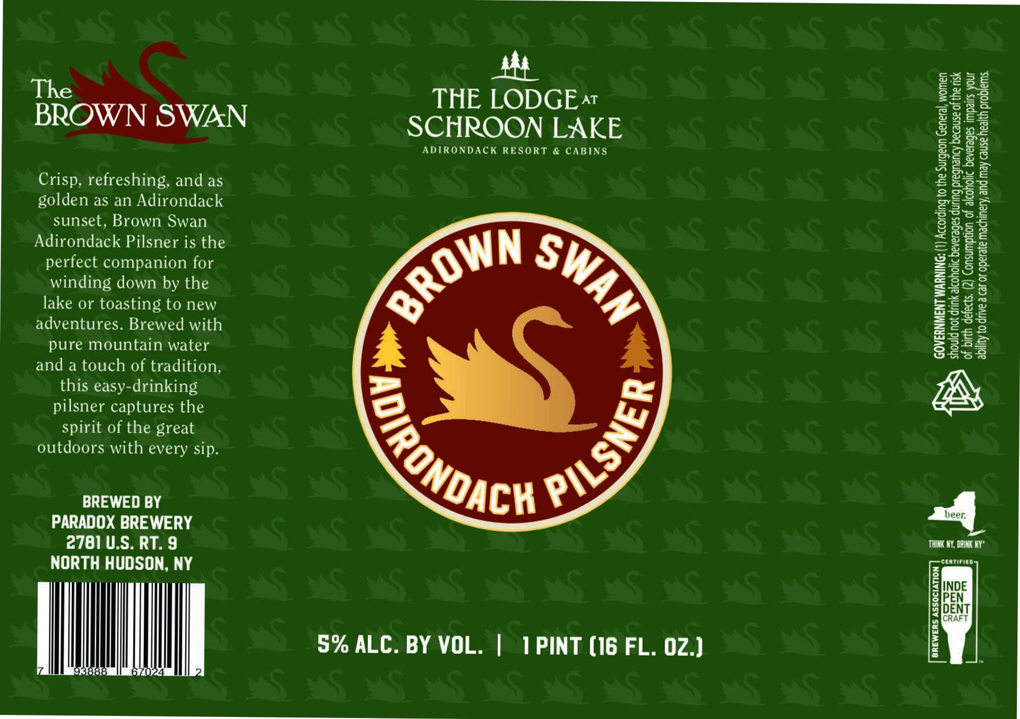 The Brown Swan Adirondack Pilsner by Paradox Brewery - beer label