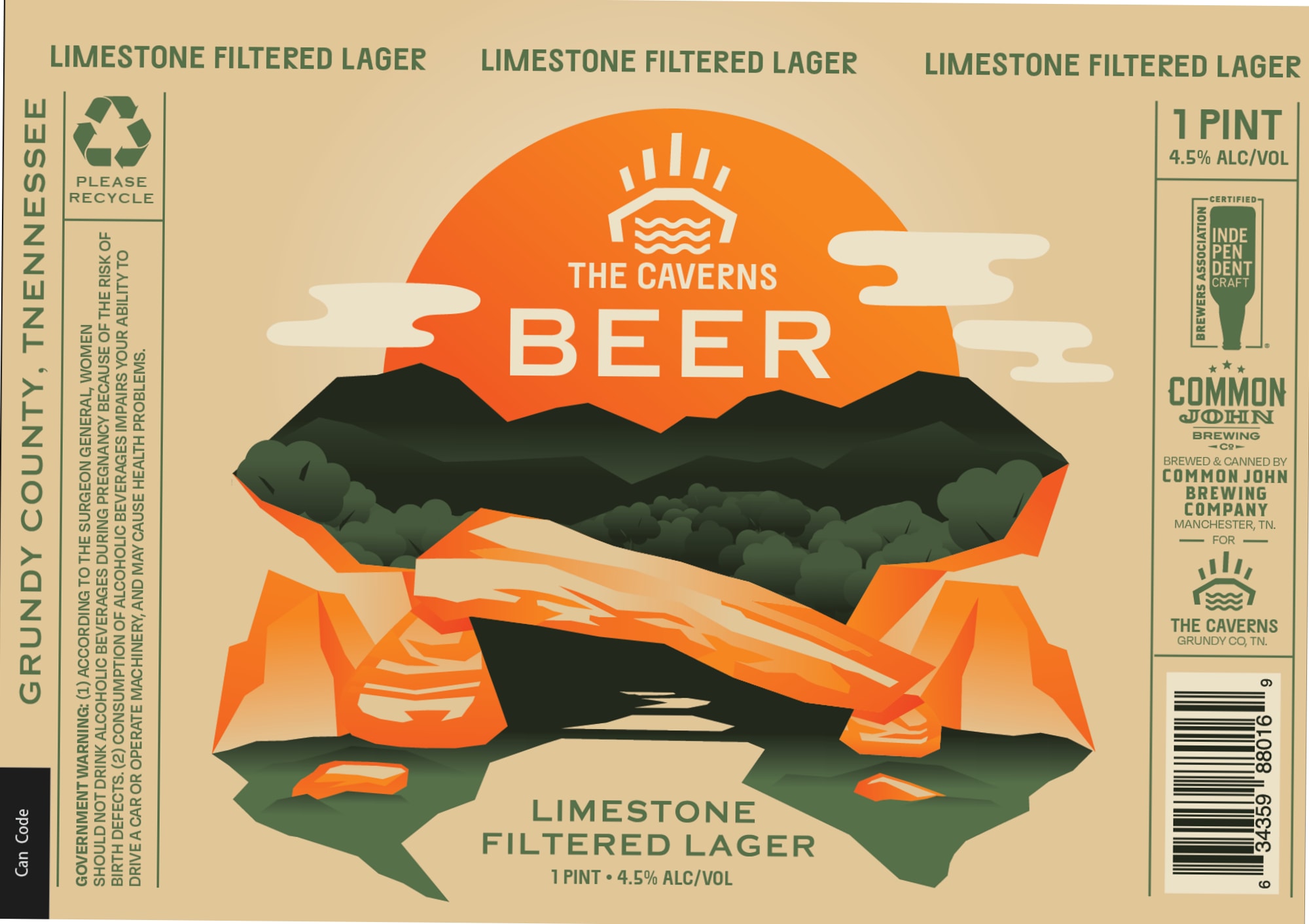 The Caverns Limestone Filtered Lager by Common John Brewing Company - beer label