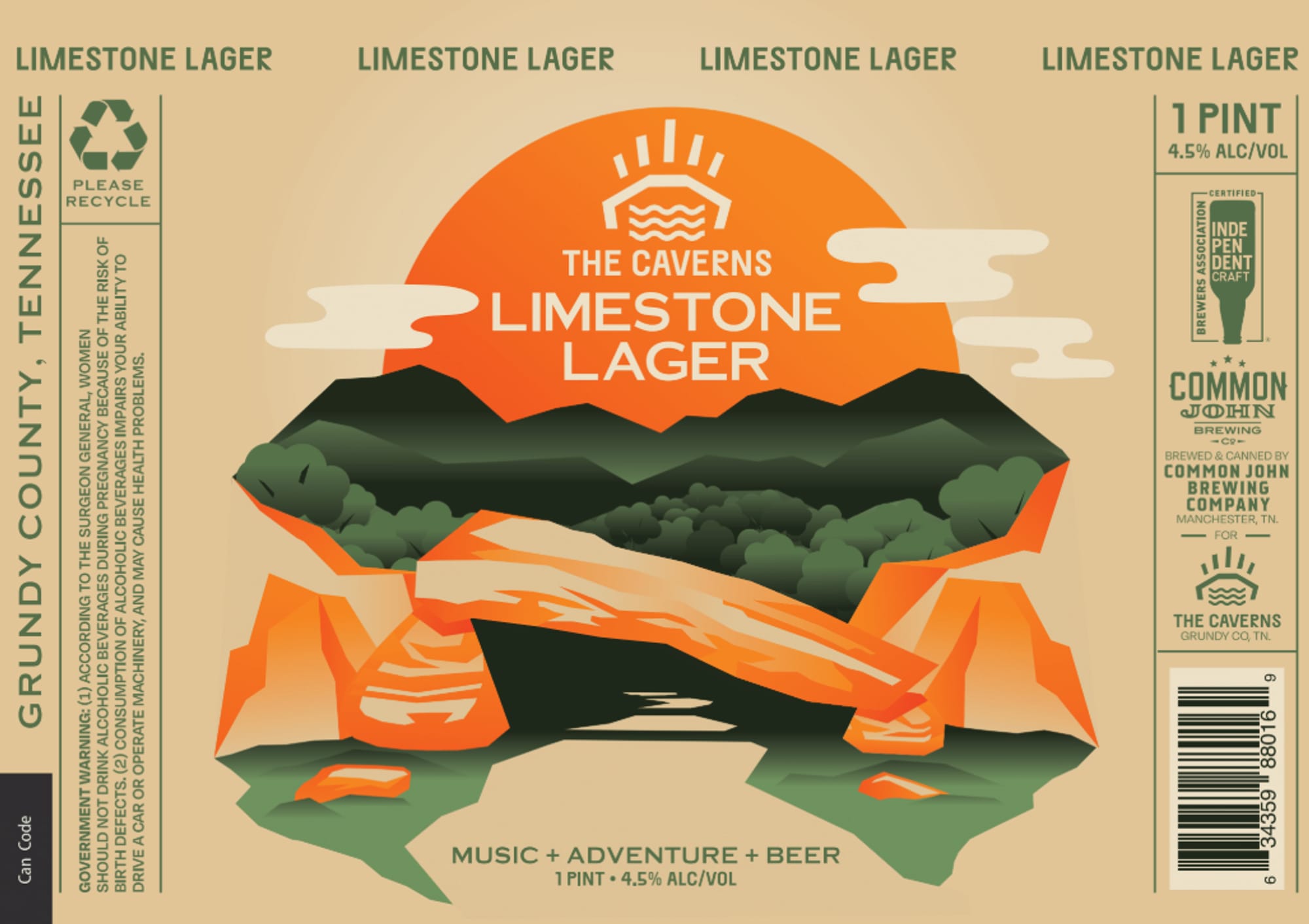 The Caverns Limestone Lager by Common John Brewing Company - beer label