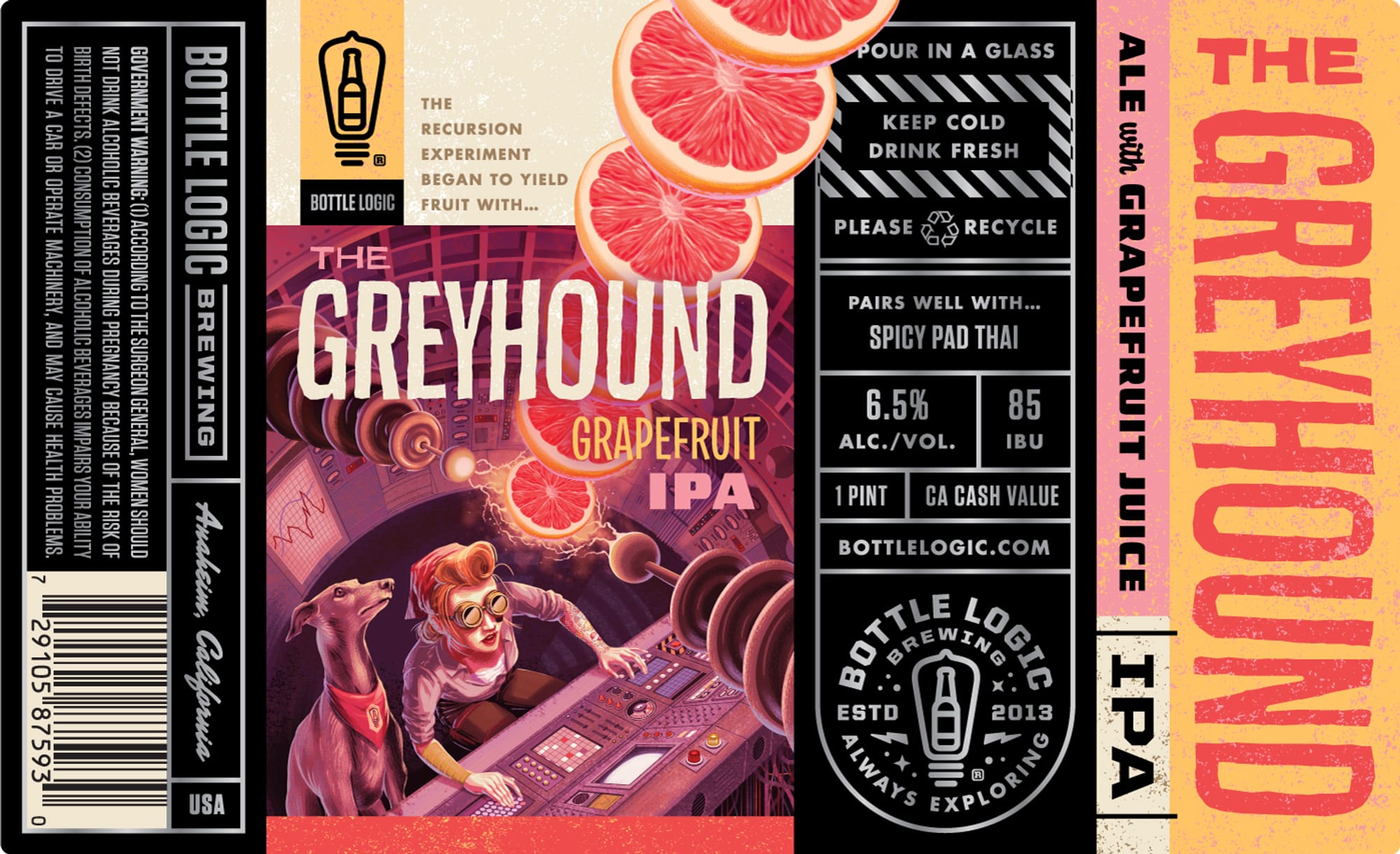The Greyhound IPA by Bottle Logic Brewing - beer label