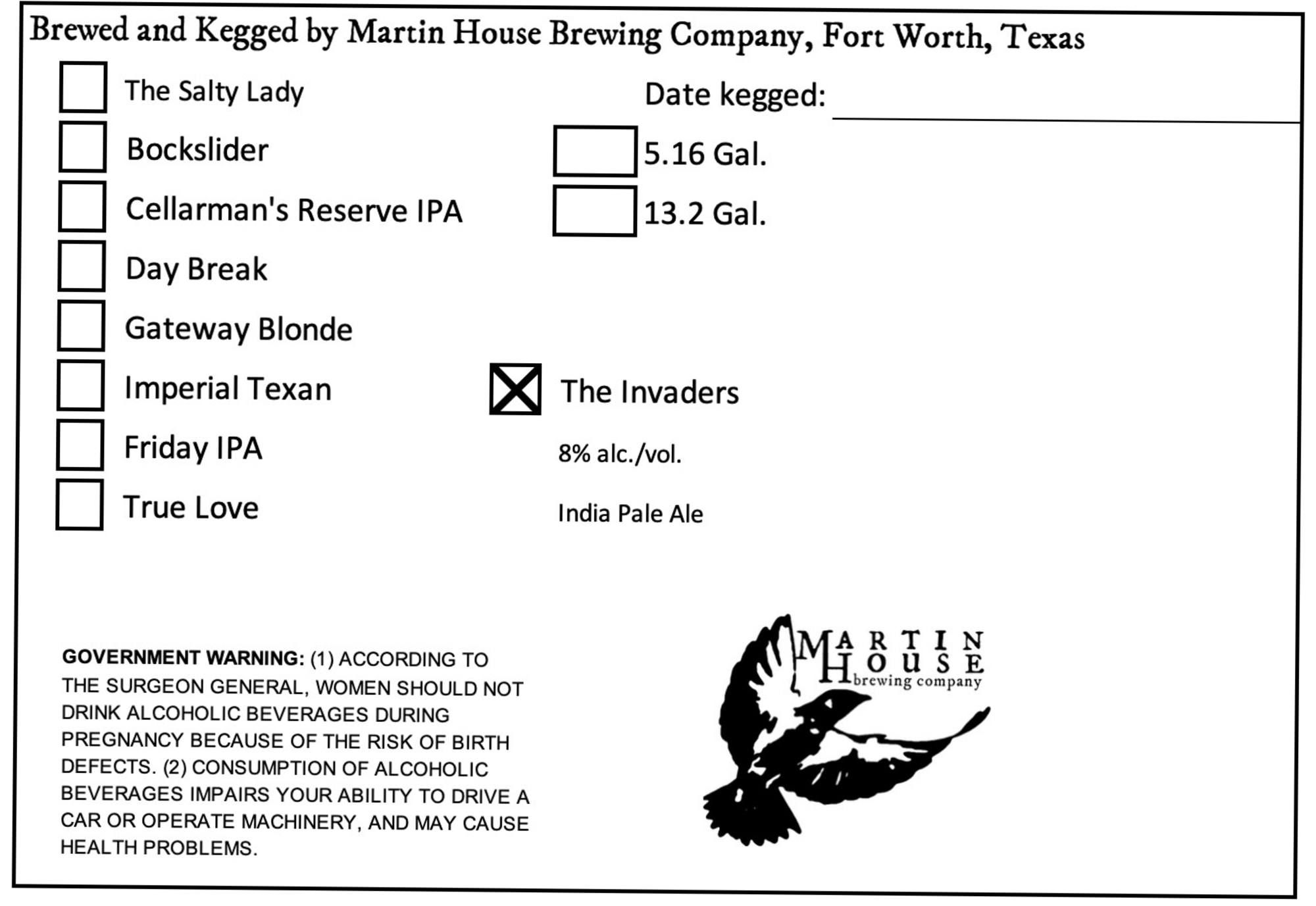 The Invaders by Martin House Brewing Company - beer label