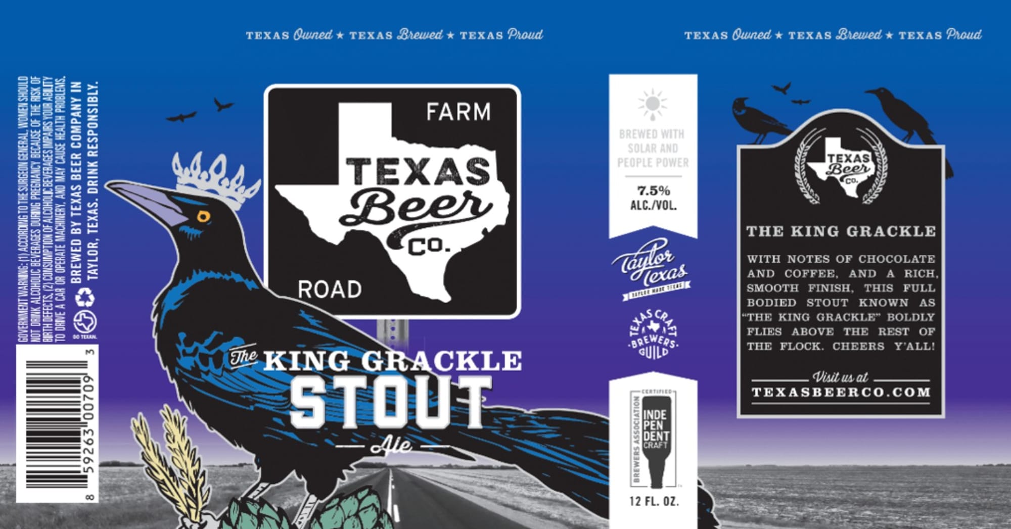 The King Grackle Stout by Texas Beer Co. - beer label