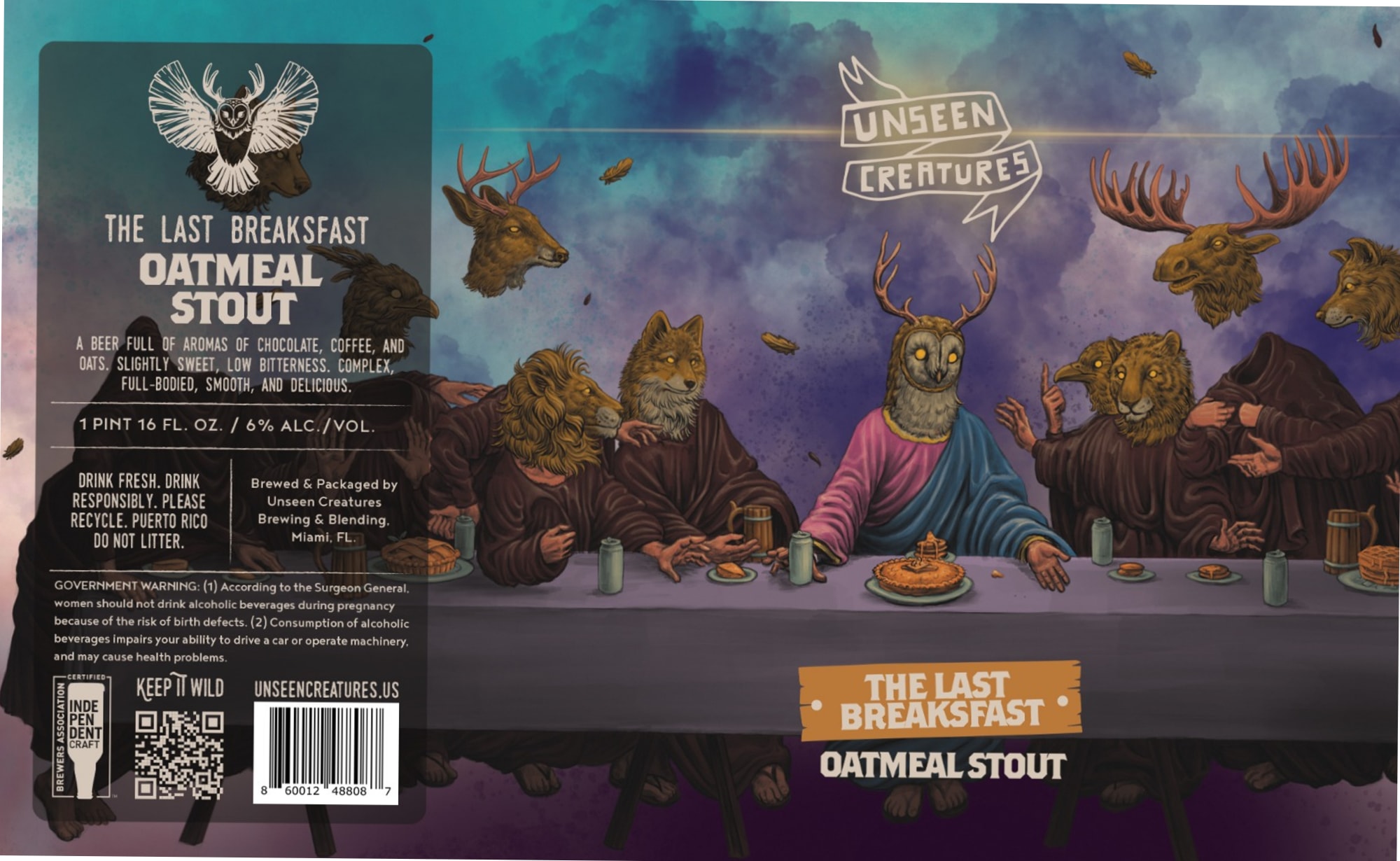 The Last Breakfast Oatmeal Stout by Unseen Creatures - beer label