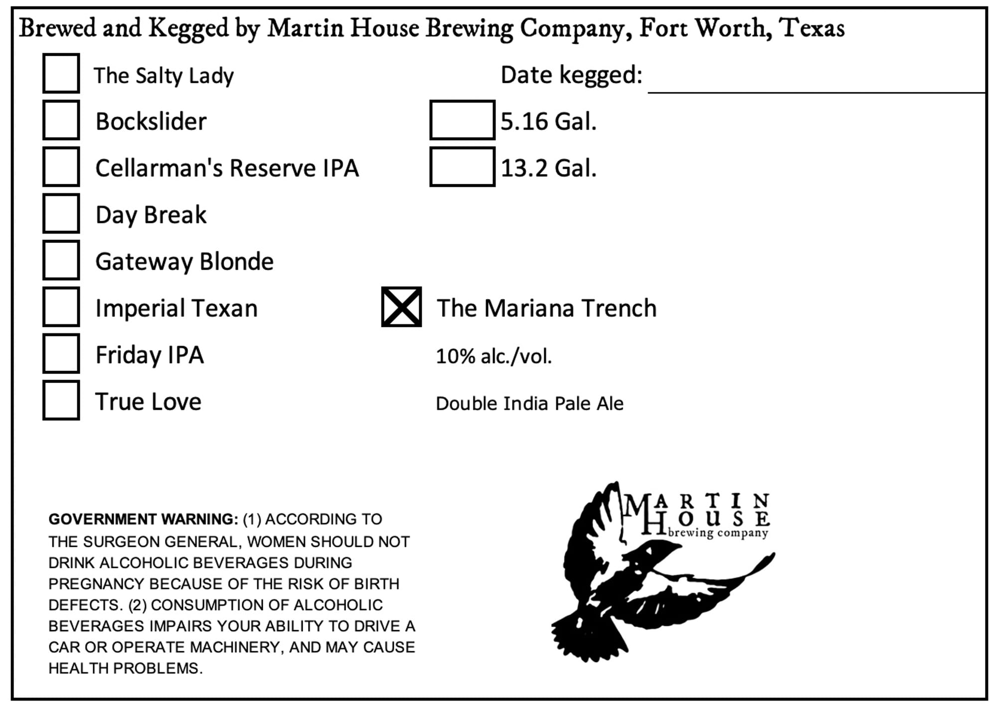 The Mariana Trench by Martin House Brewing Company - beer label