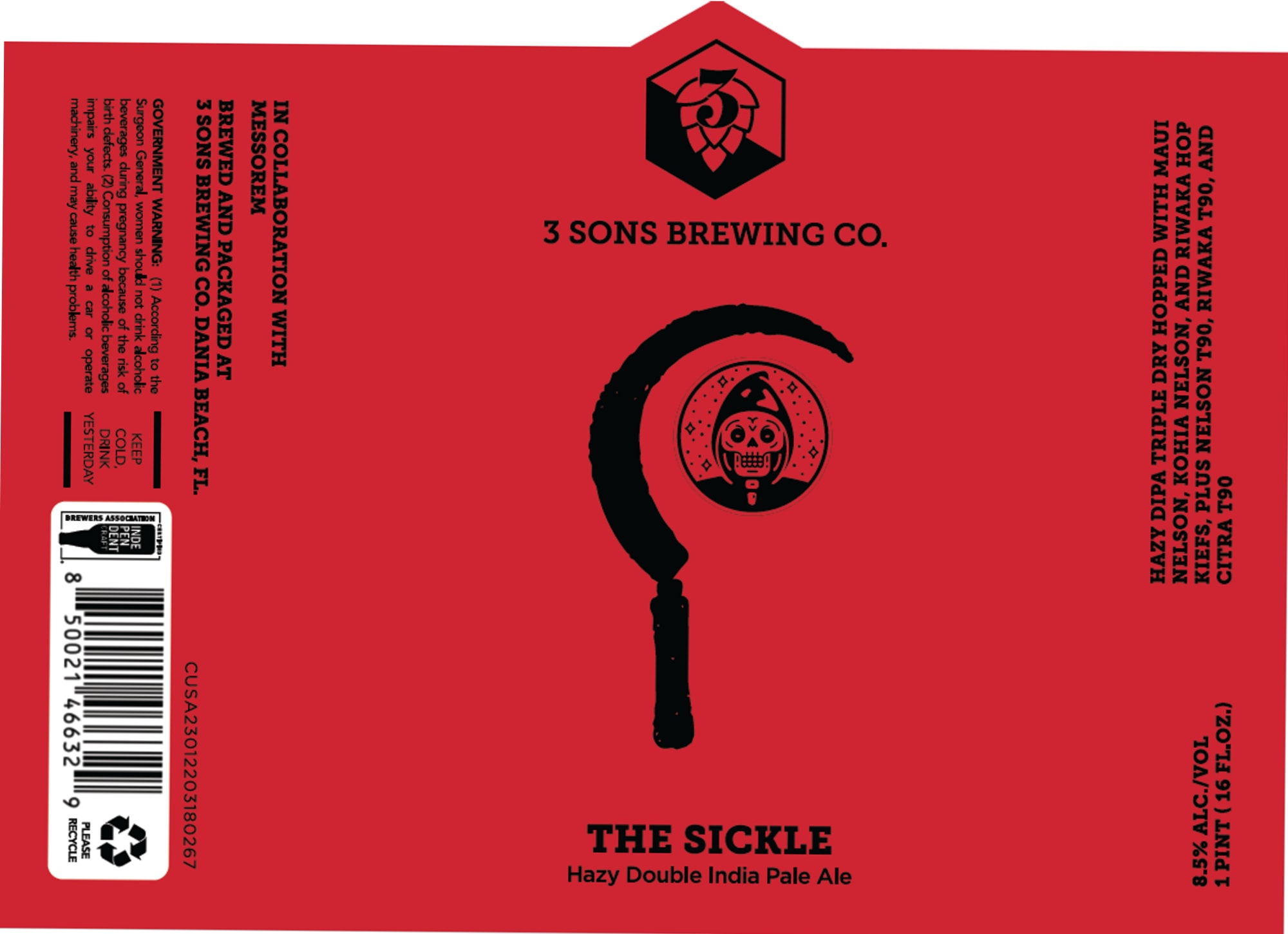 The Sickle by 3 Sons Brewing Co. - beer label