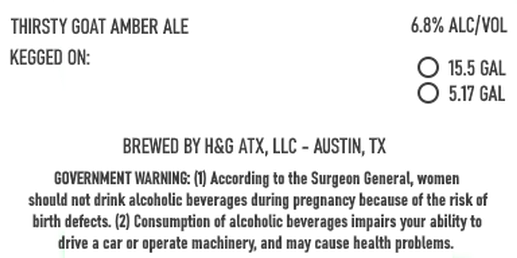 Thirsty Goat Amber Ale by H&G ATX - beer label