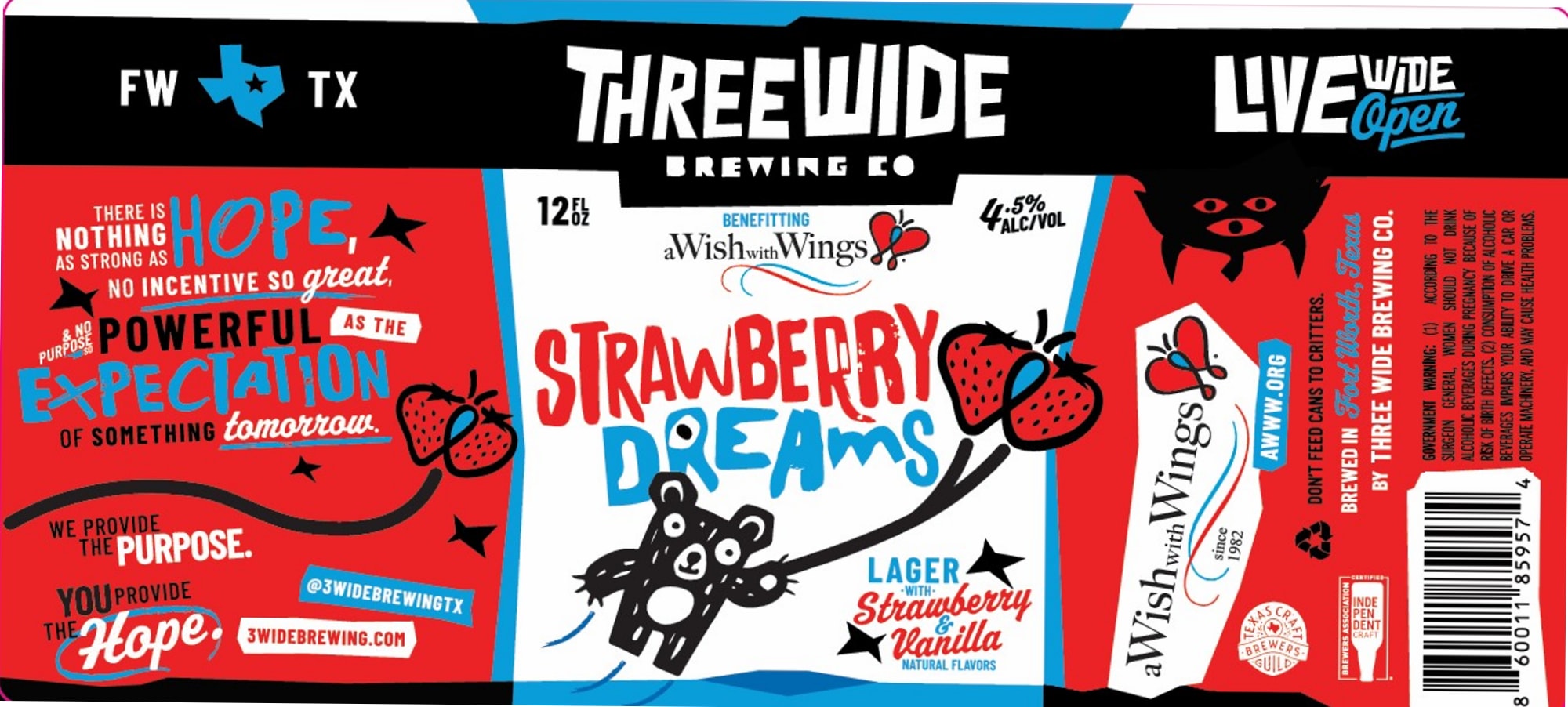 LiveWide Strawberry Dreams by ThreeWide Brewing Co. - beer label