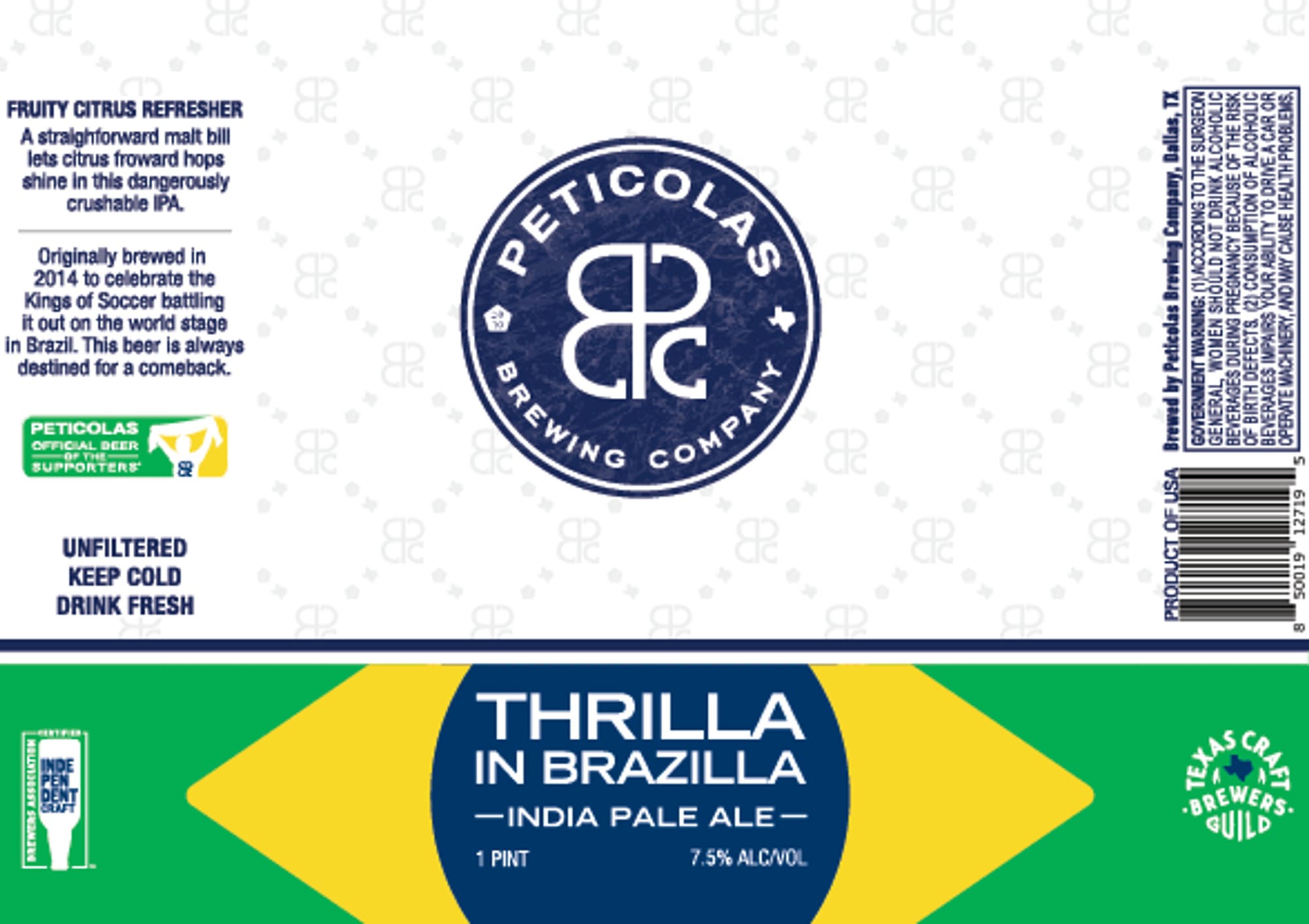 Thrilla in Brazilla by Peticolas Brewing Company - beer label