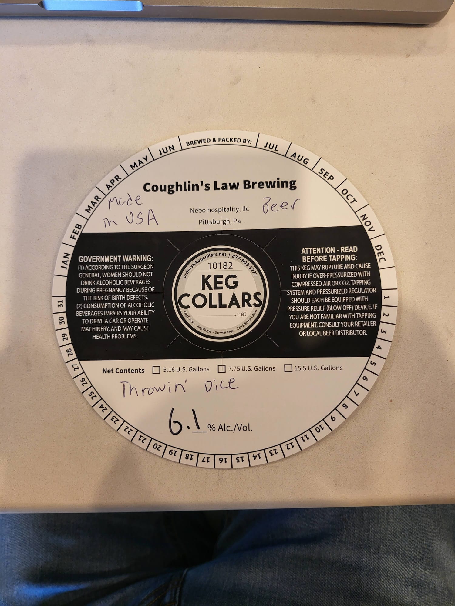 Throwin’ Dice by Coughlin’s Law Brewing - beer label