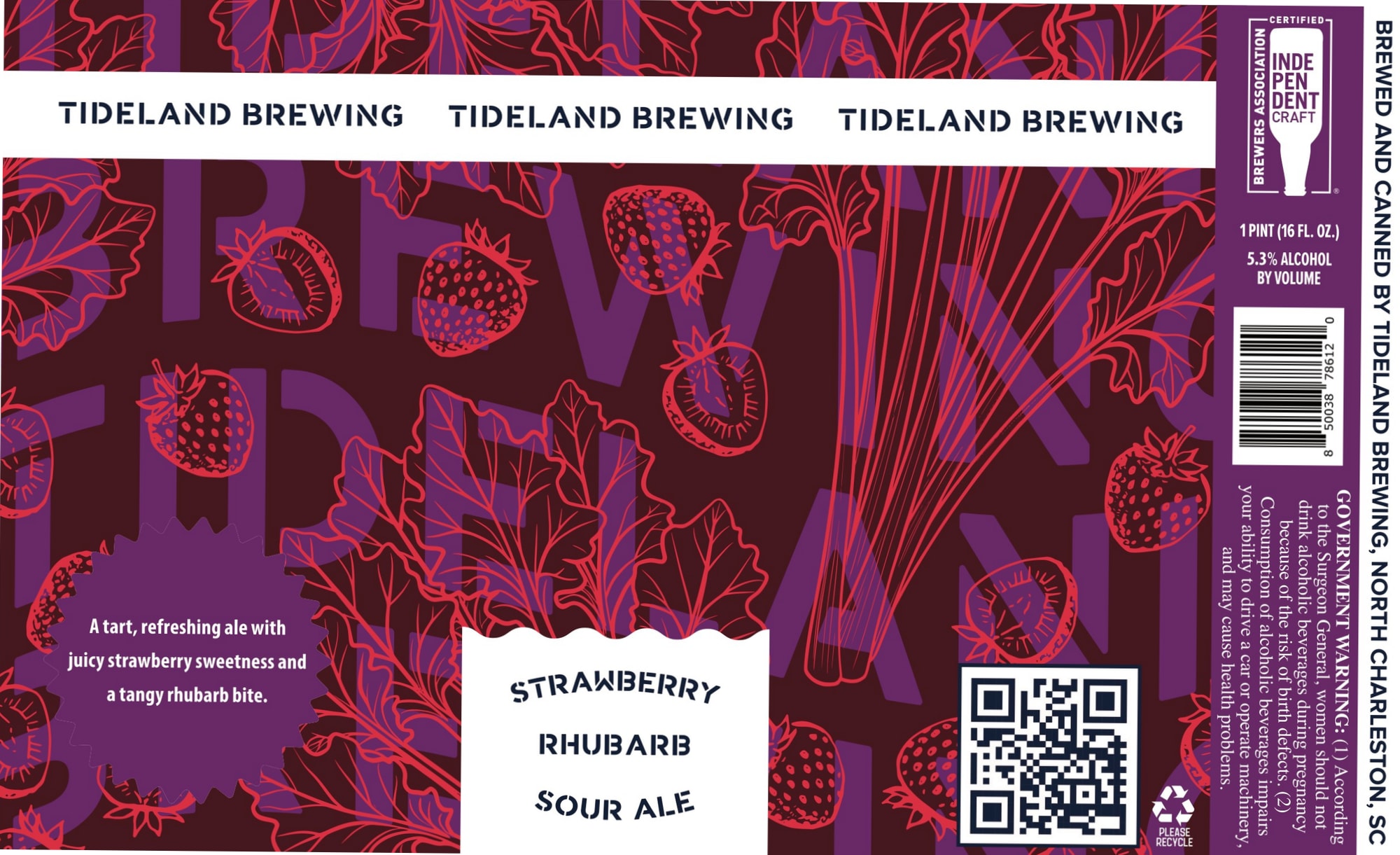 Strawberry Rhubarb Sour Ale by Tideland Brewing - beer label