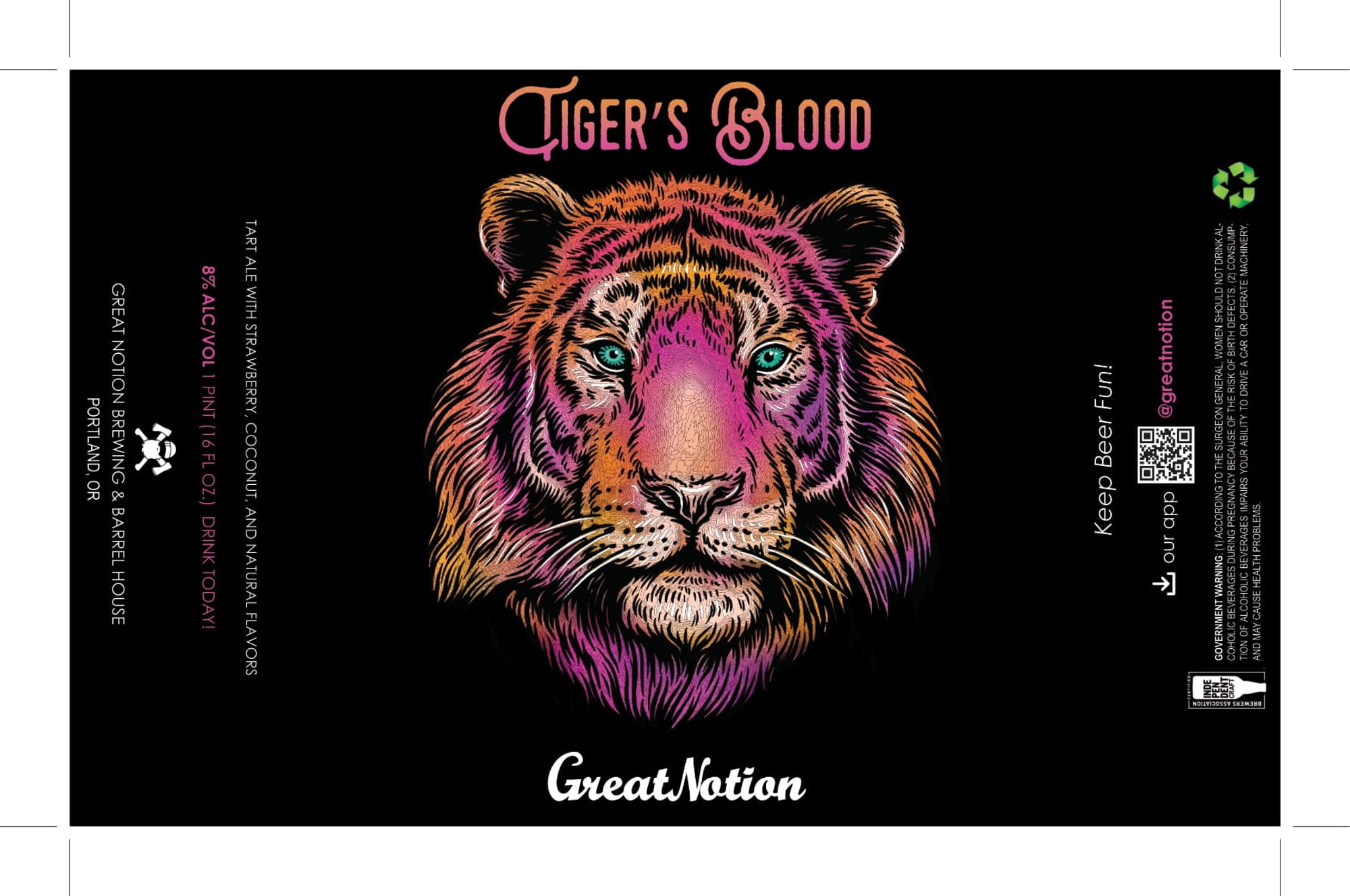Tiger's Blood by Great Notion Brewing & Barrel House - beer label