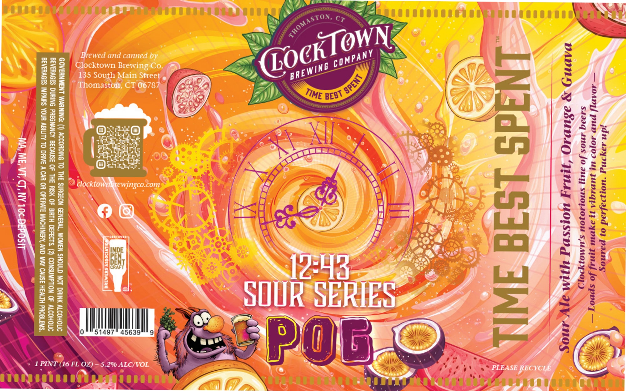 Time Best Spent POGO by Clocktown Brewing Co. - beer label