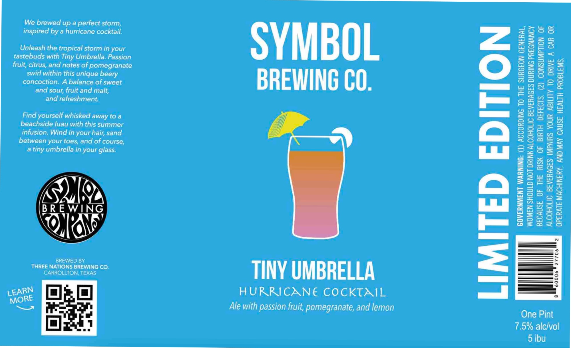 Tiny Umbrella Hurricane Cocktail by Symbol Brewing Co. - beer label