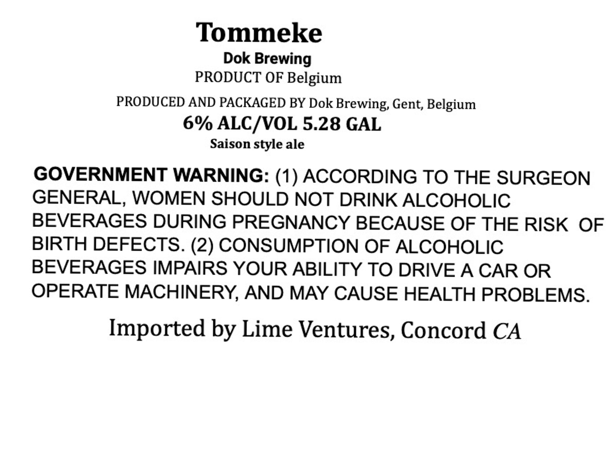 Tommeke by Dok Brewing - beer label